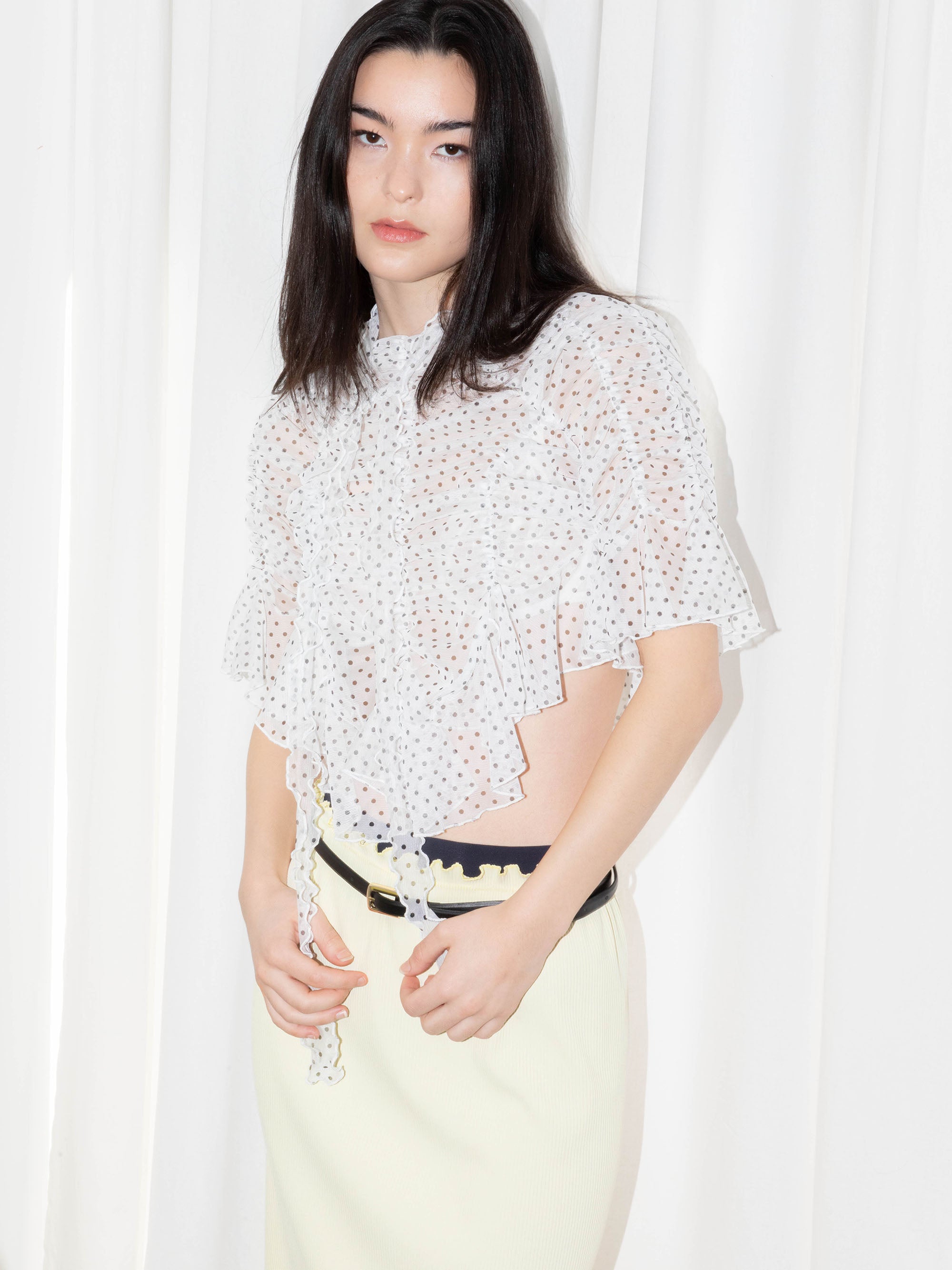 Polka-dot Crop Signature Ruched Top
