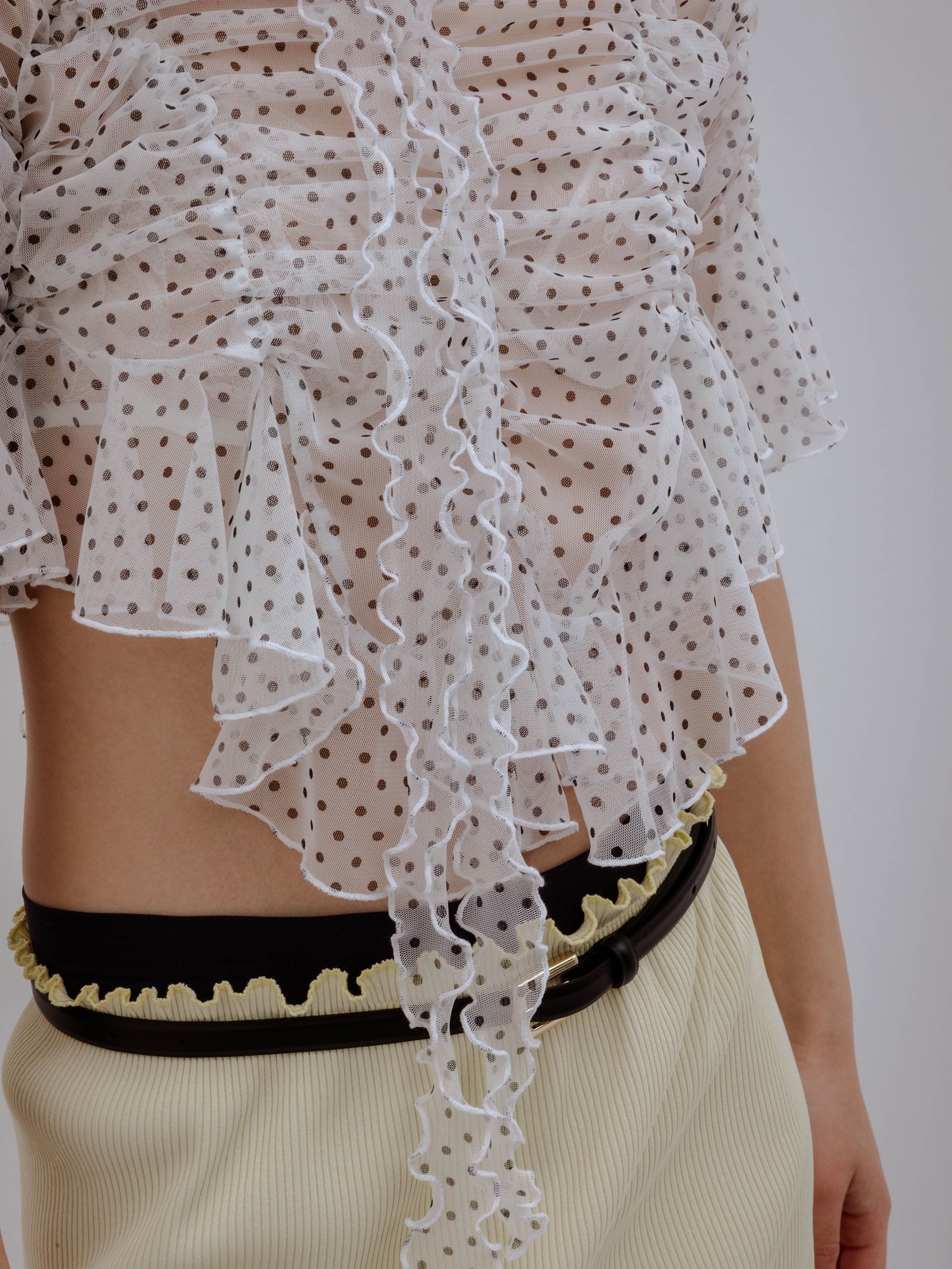 Polka-dot Crop Signature Ruched Top