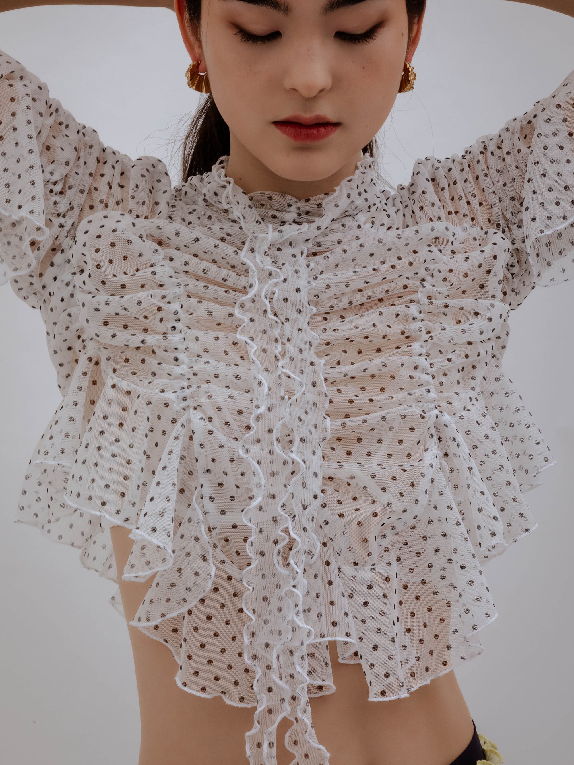 Polka-dot Crop Signature Ruched Top