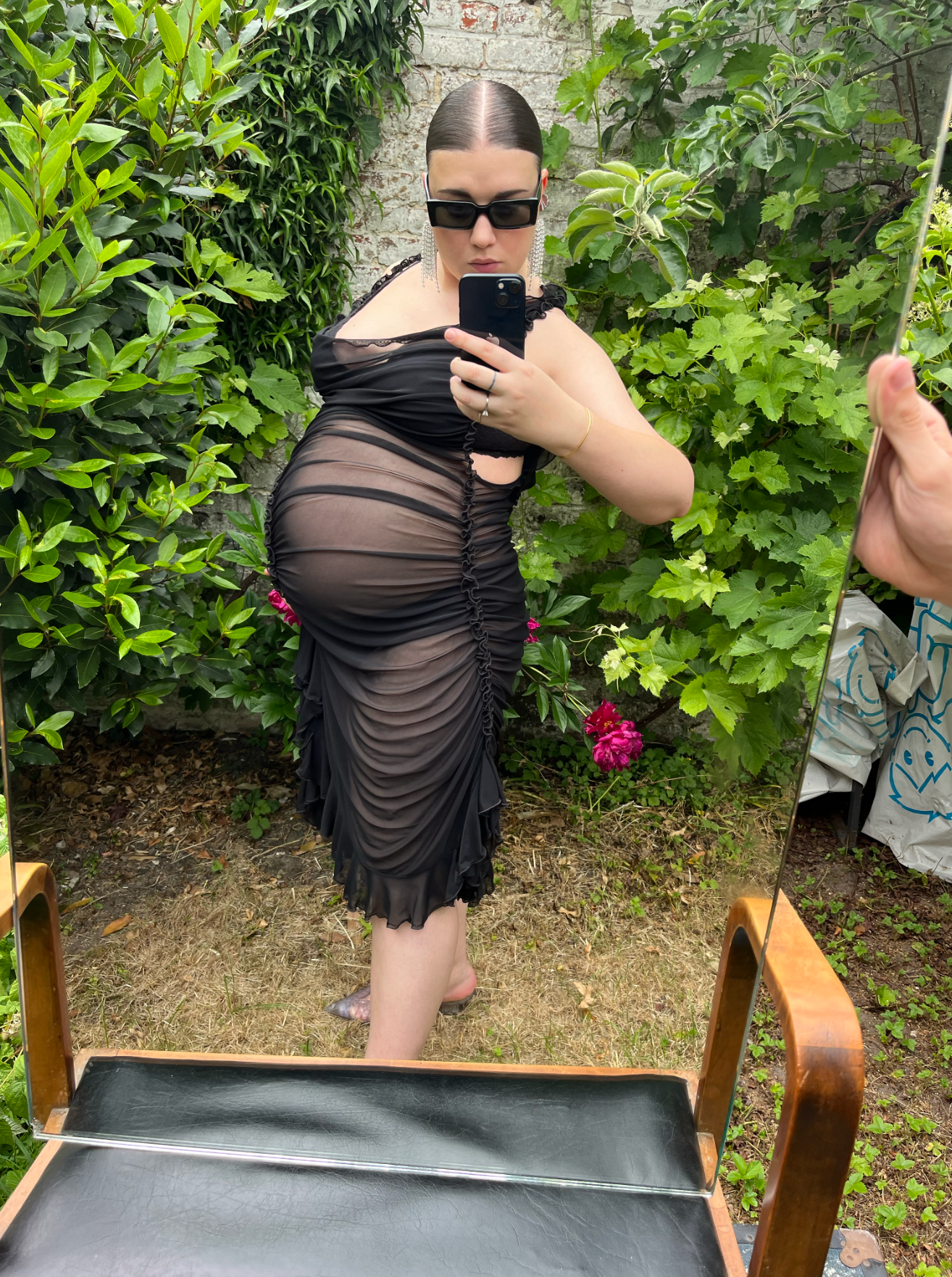 Midnight Ruched Sheer Dress