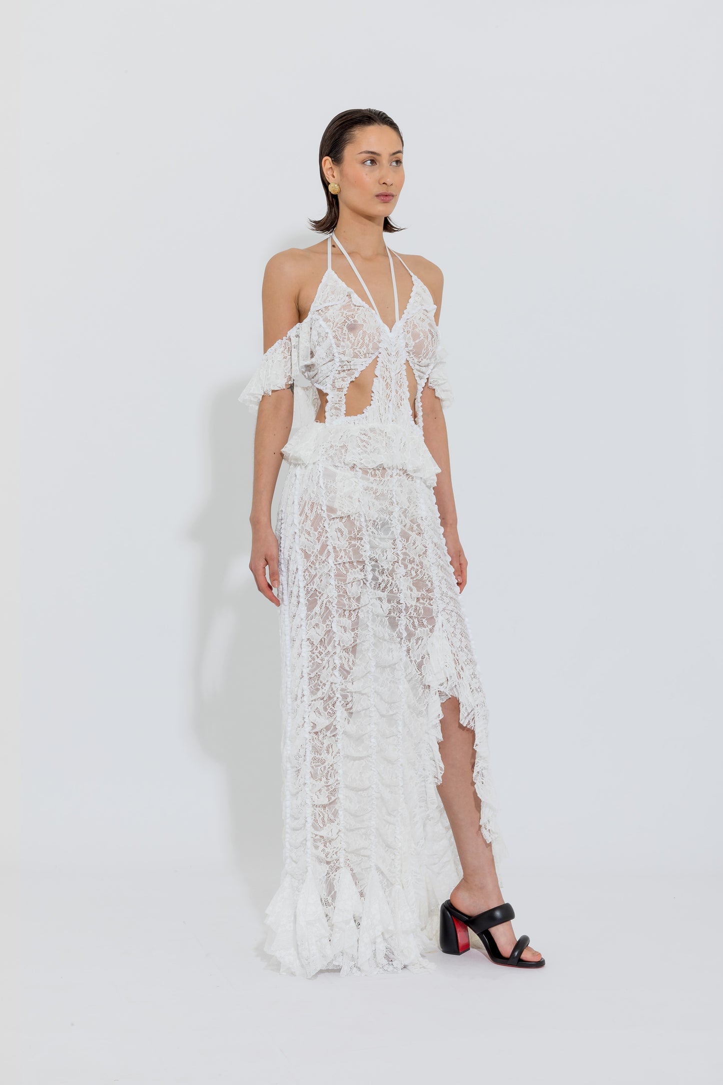 White Butterfly Ruched Dress