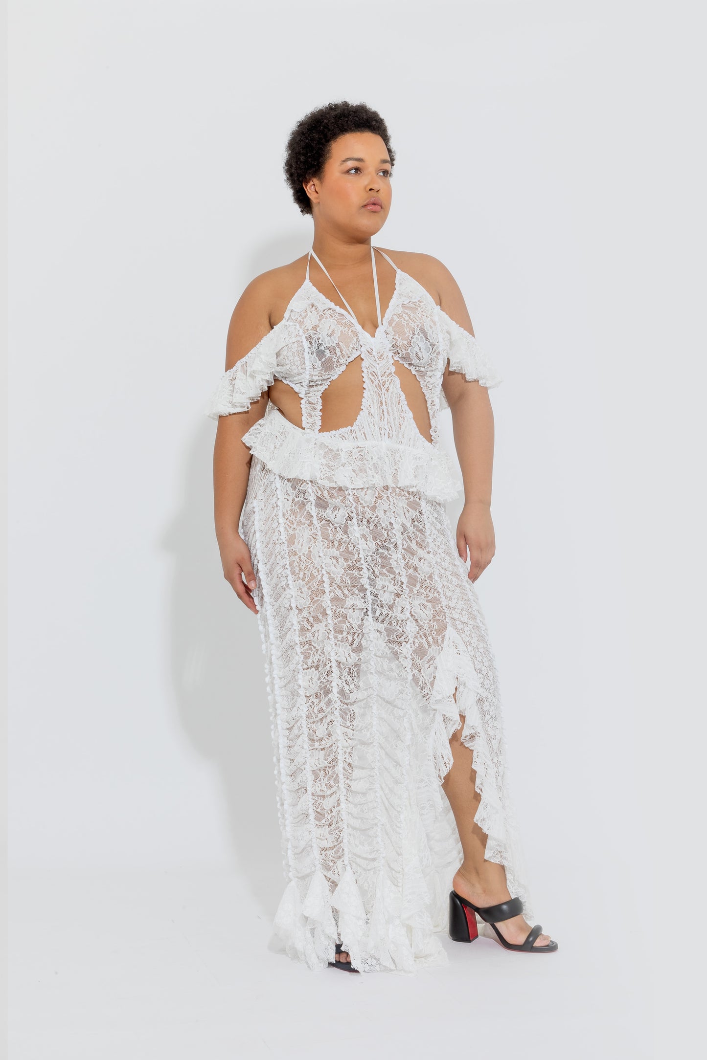 White Butterfly Ruched Dress