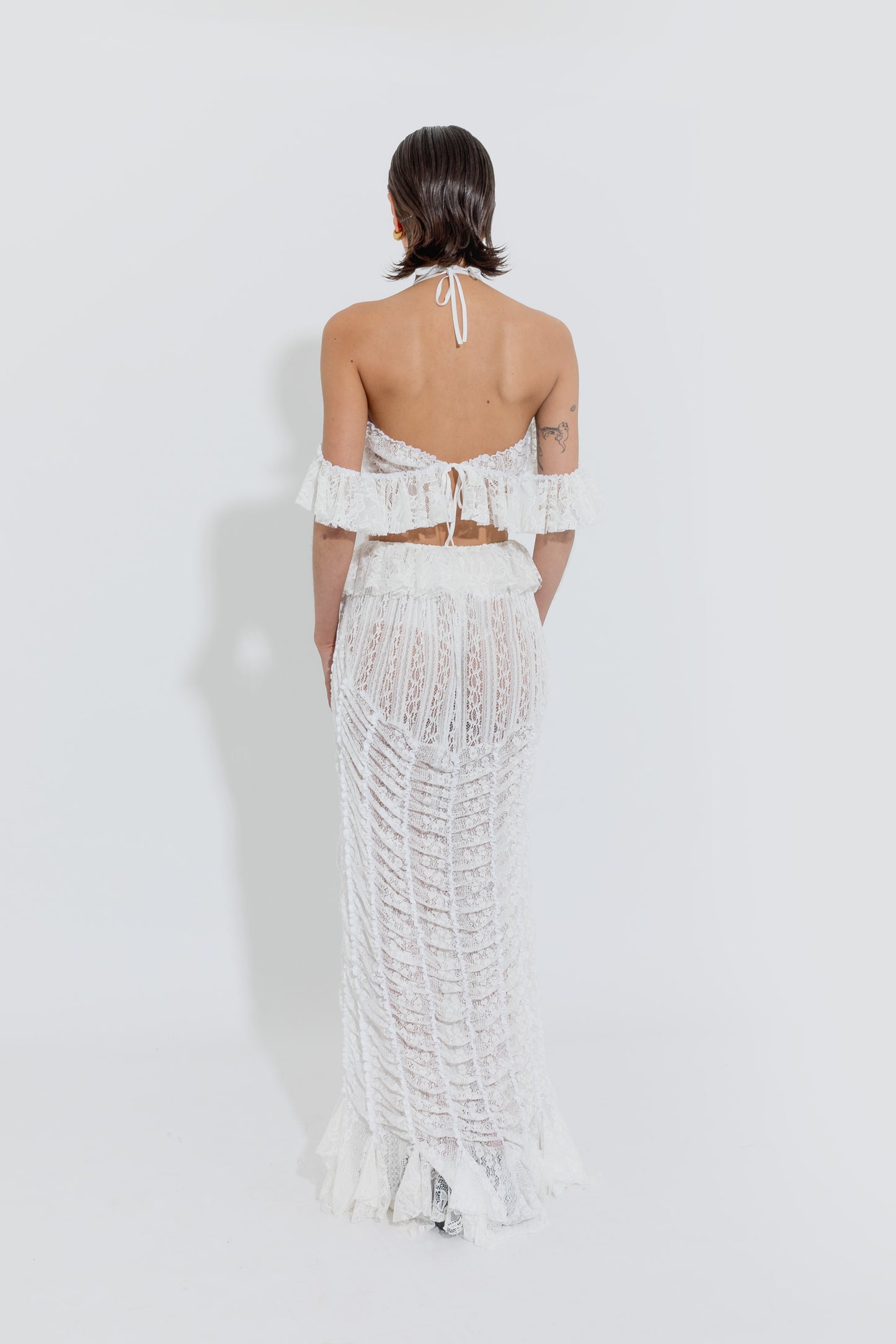 White Butterfly Ruched Dress
