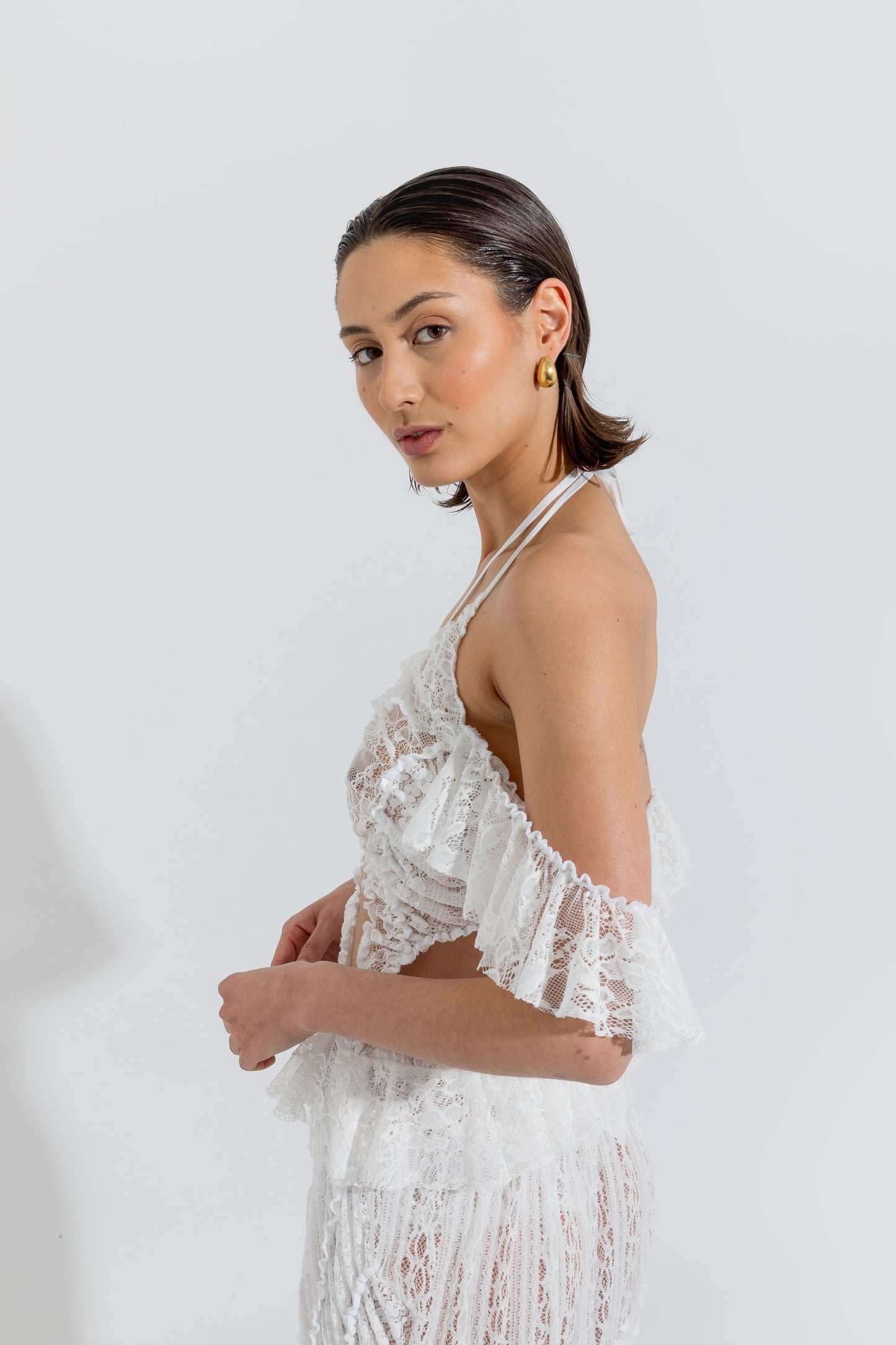 White Butterfly Ruched Dress