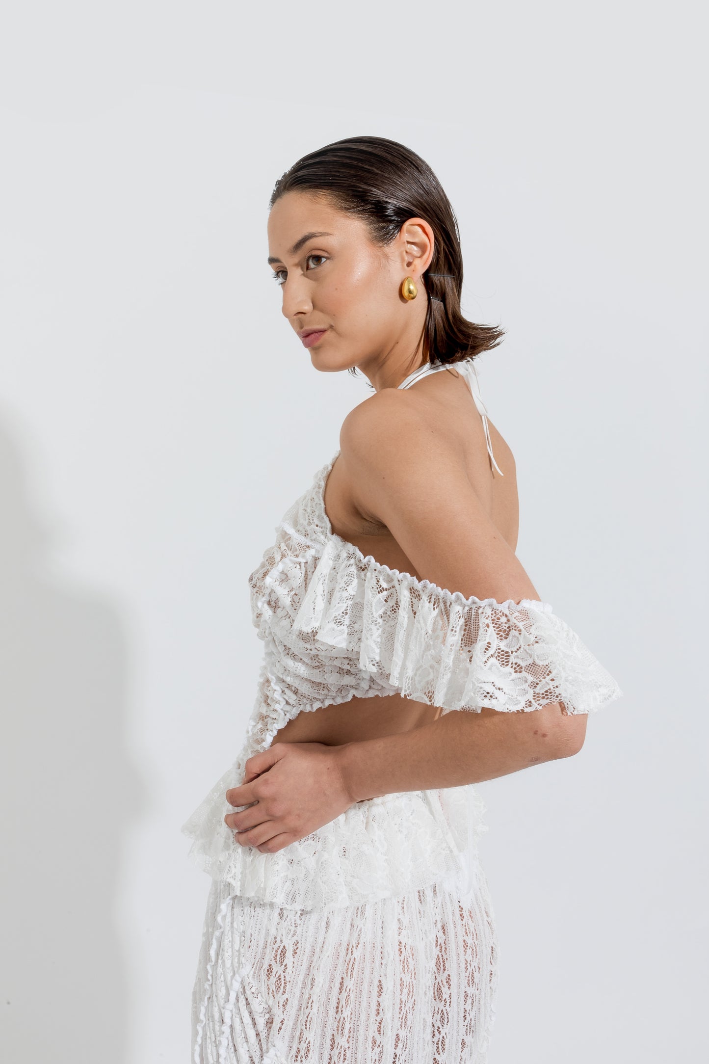 White Butterfly Ruched Dress
