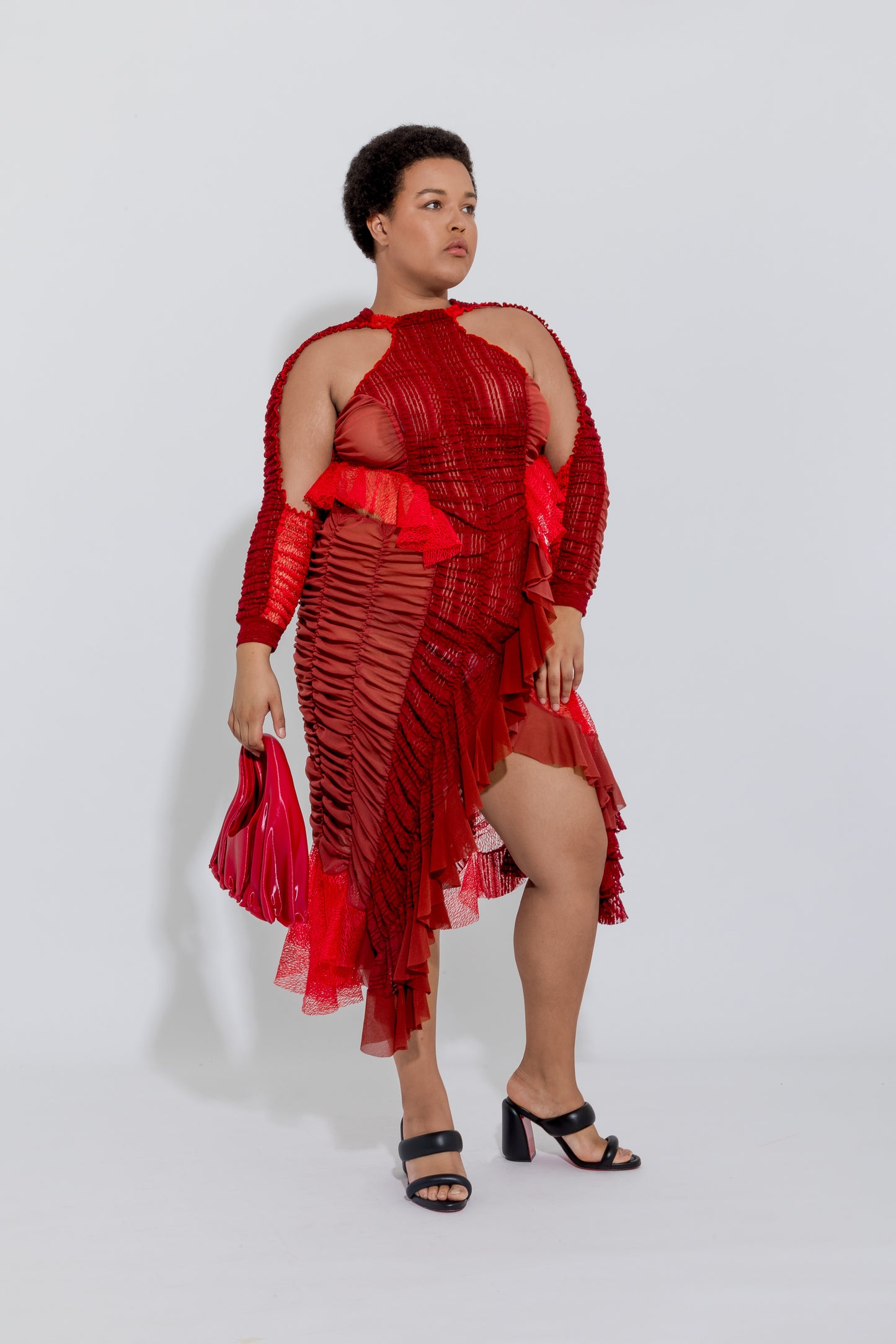 Red Petal Ruched Dress