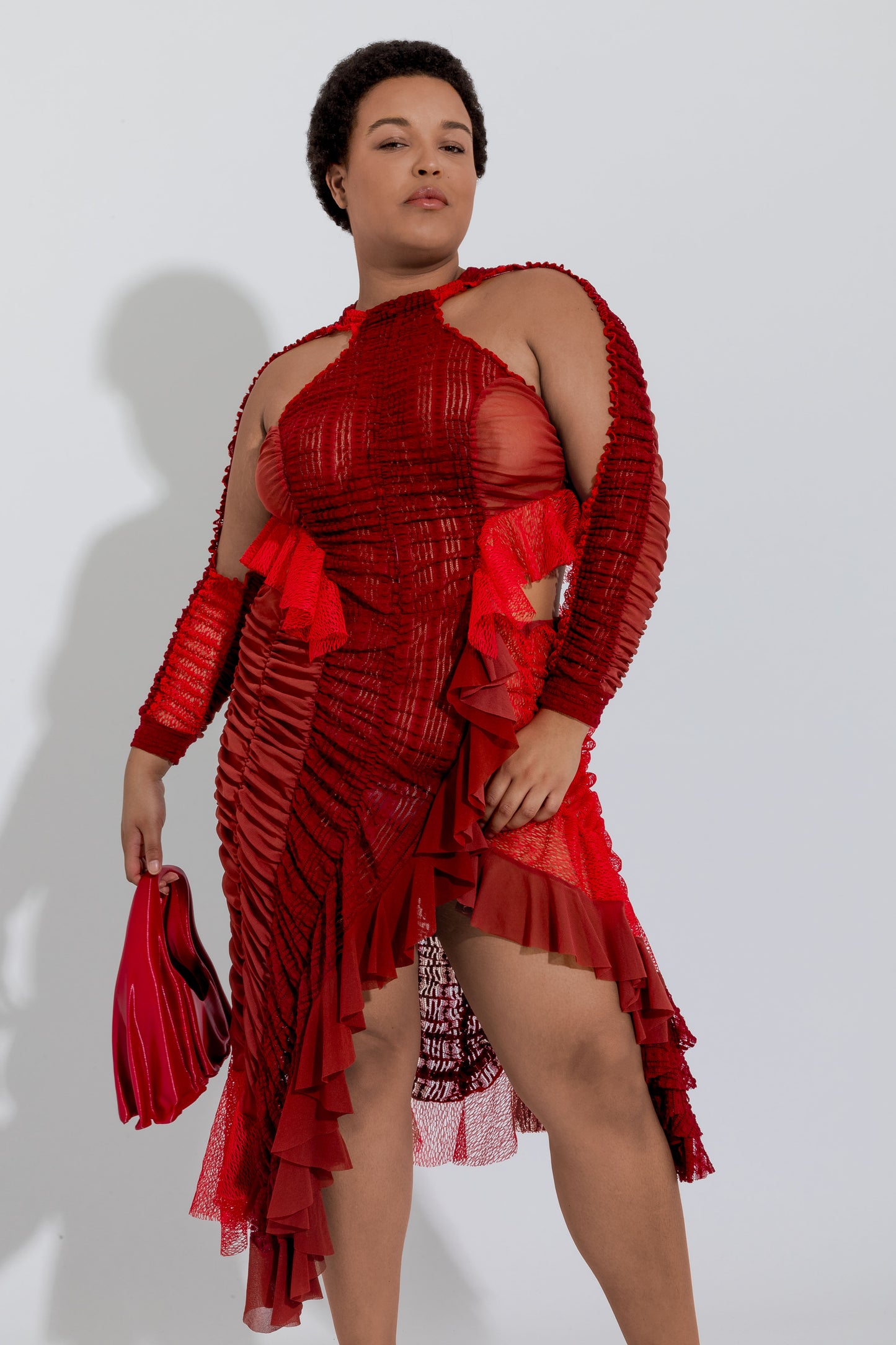 Red Petal Ruched Dress
