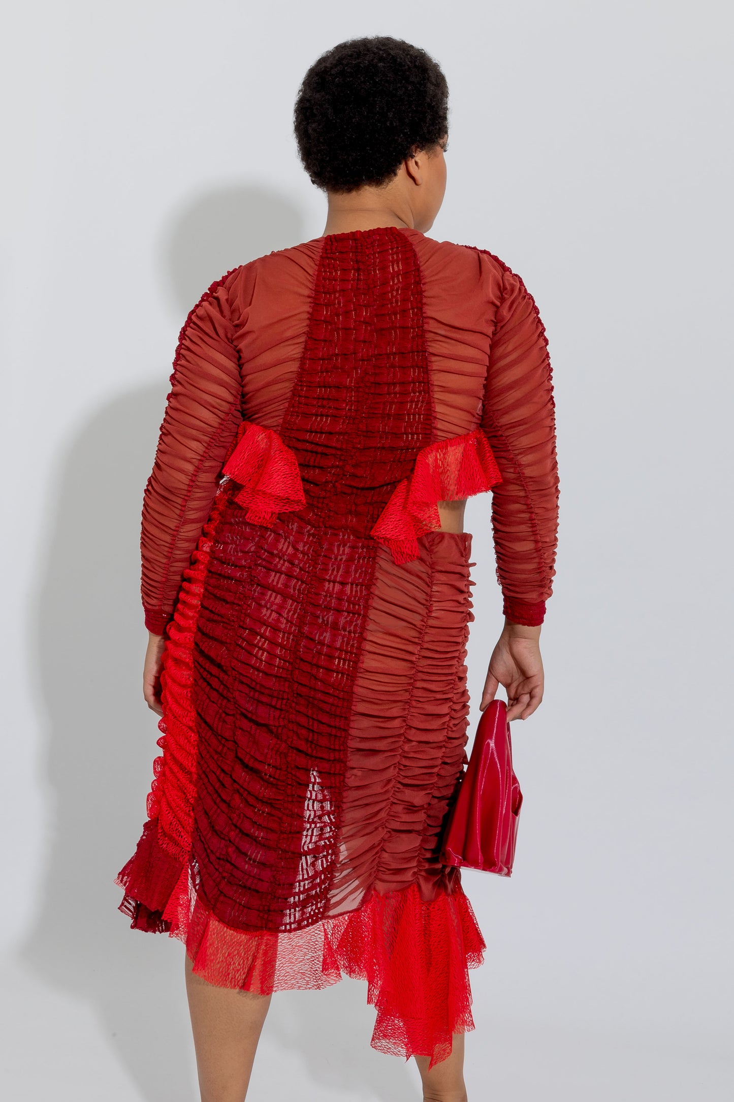 Red Petal Ruched Dress
