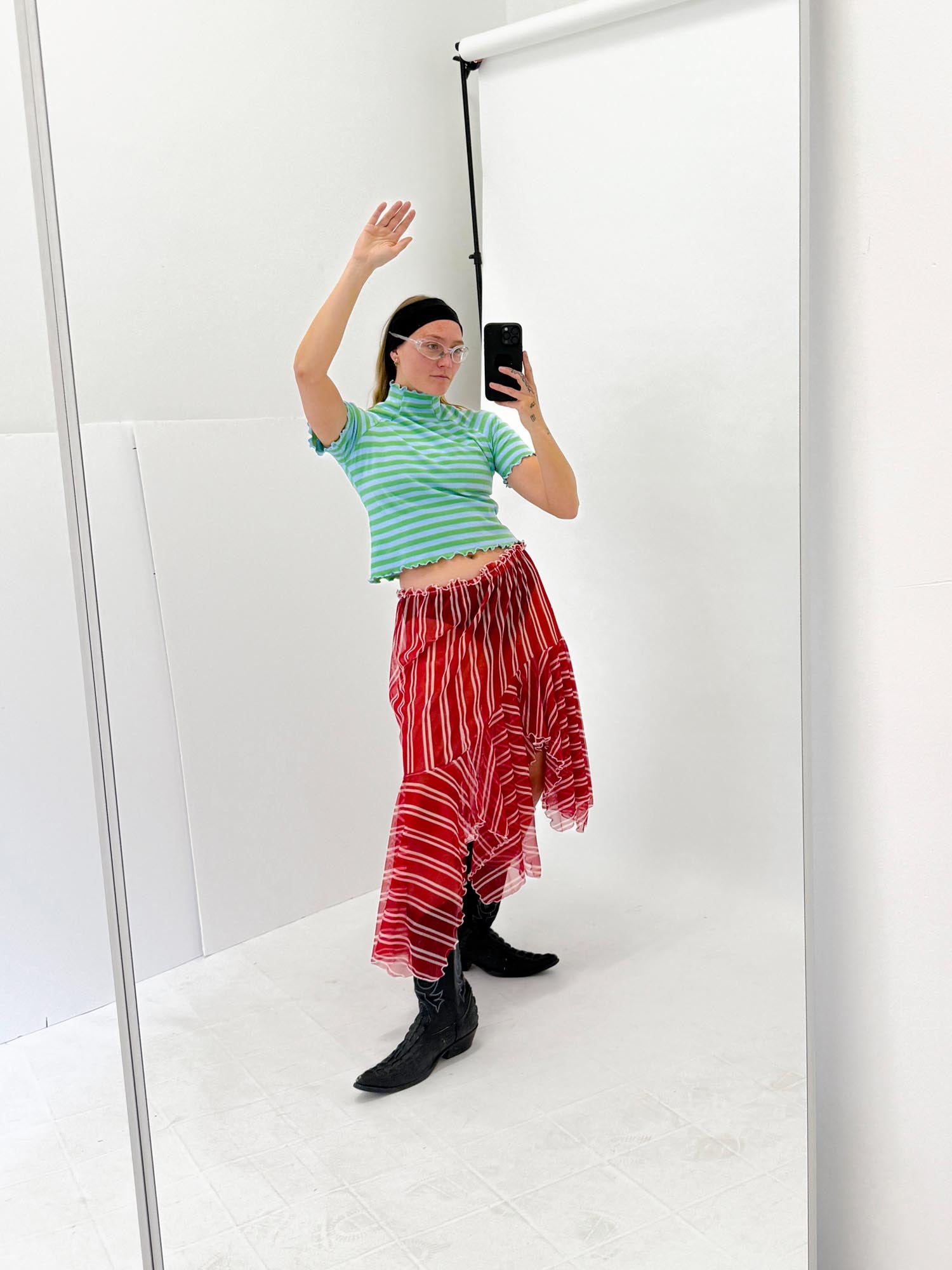 Red Striped Asymmetric Skirt