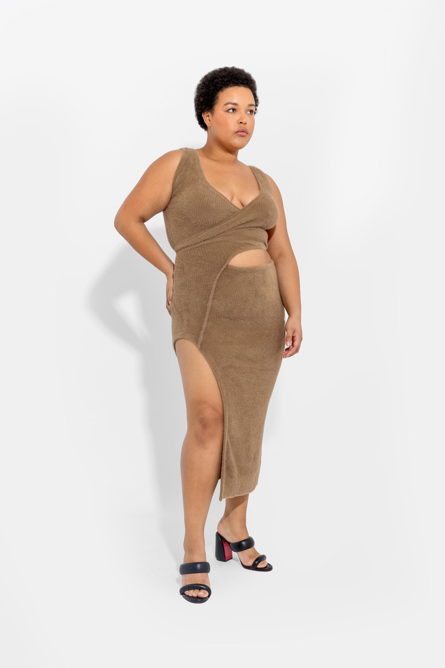 Brown Asymetric Wrap Dress