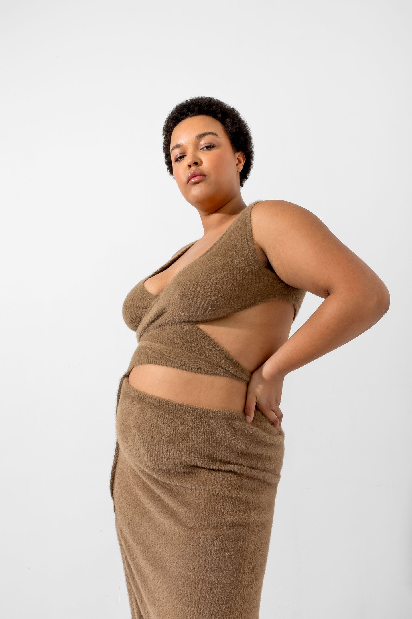 Brown Asymetric Wrap Dress