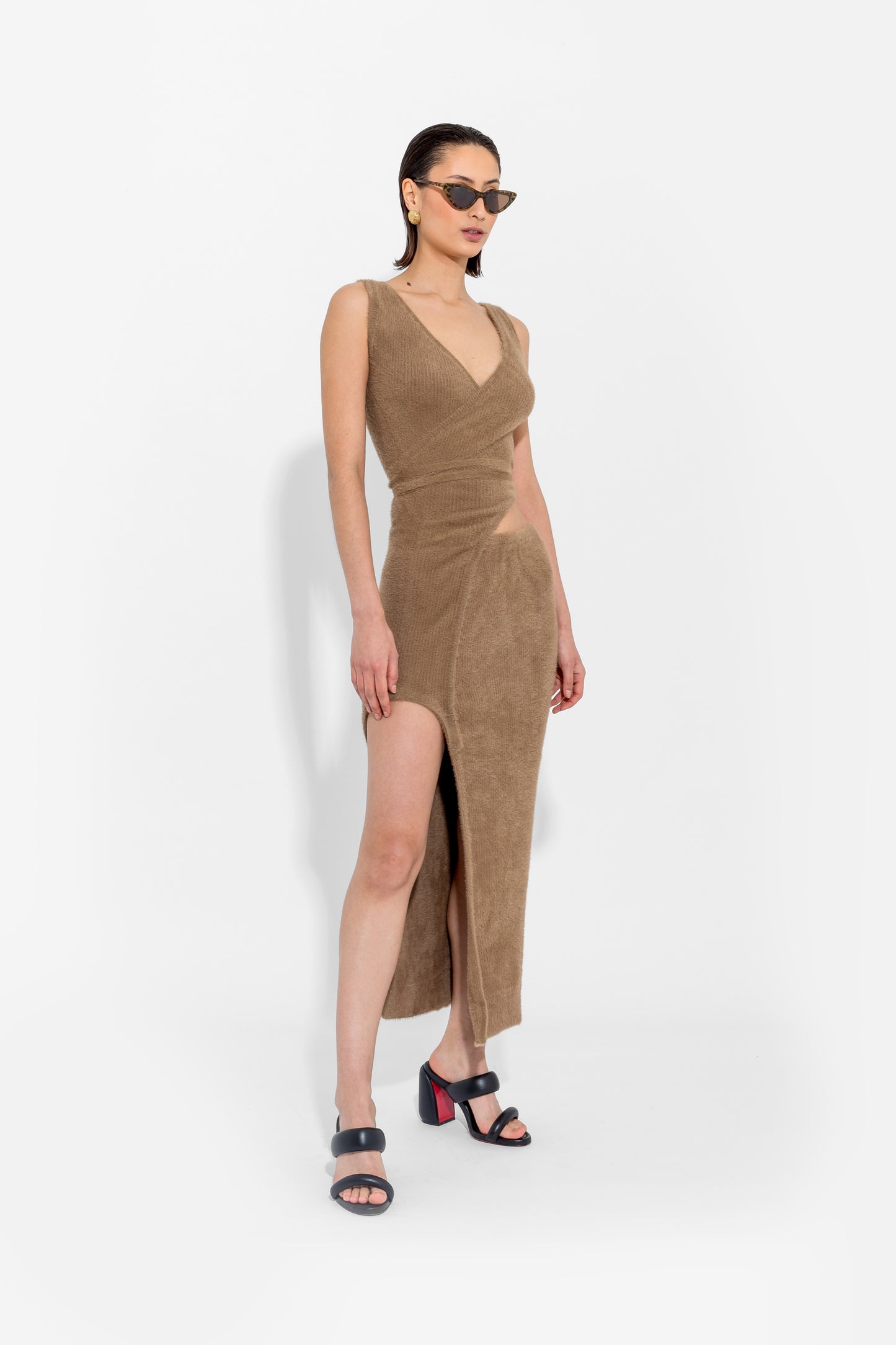 Brown Asymetric Wrap Dress