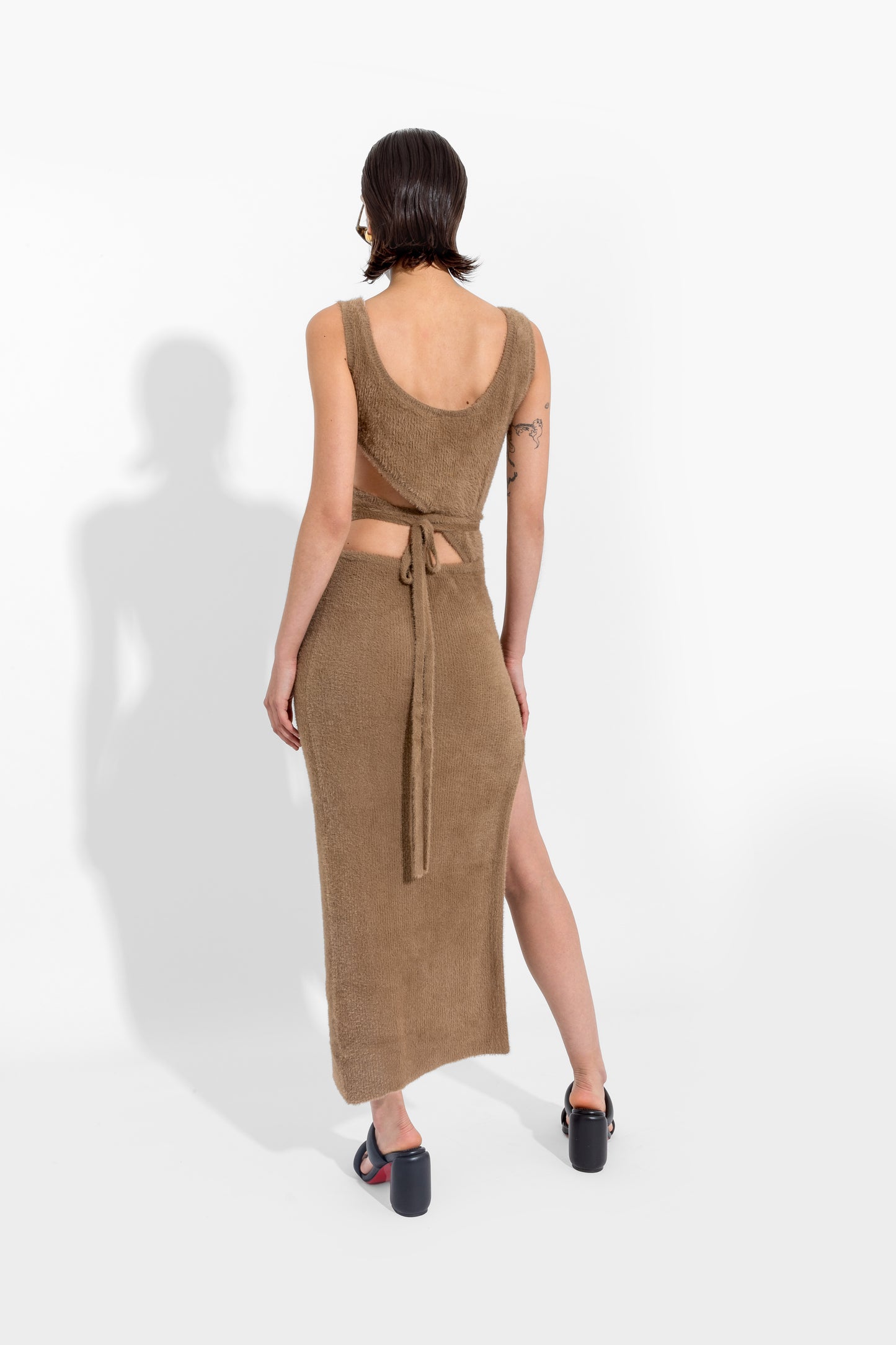 Brown Asymetric Wrap Dress