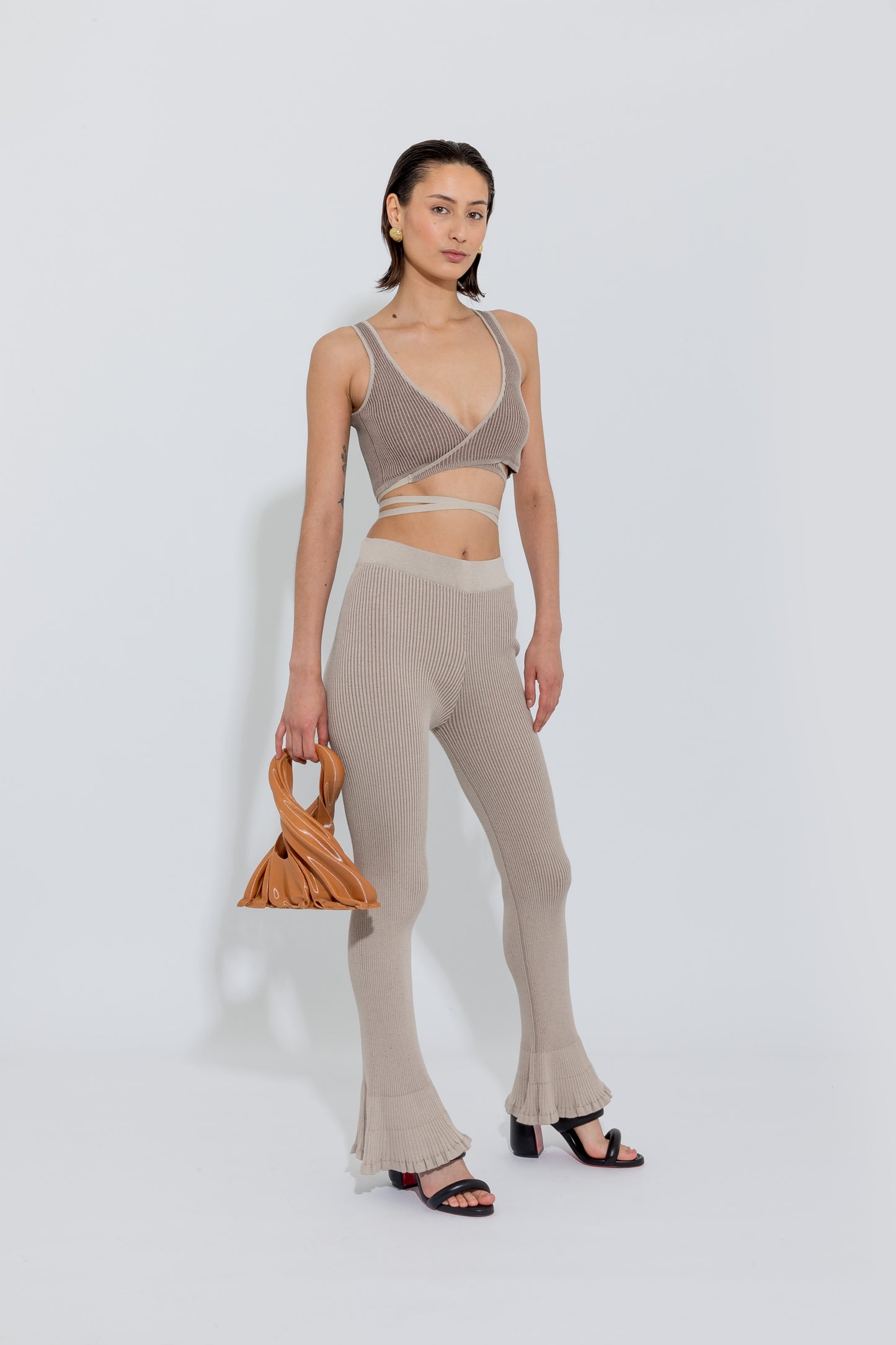 Beige and Brown Frilly Pants