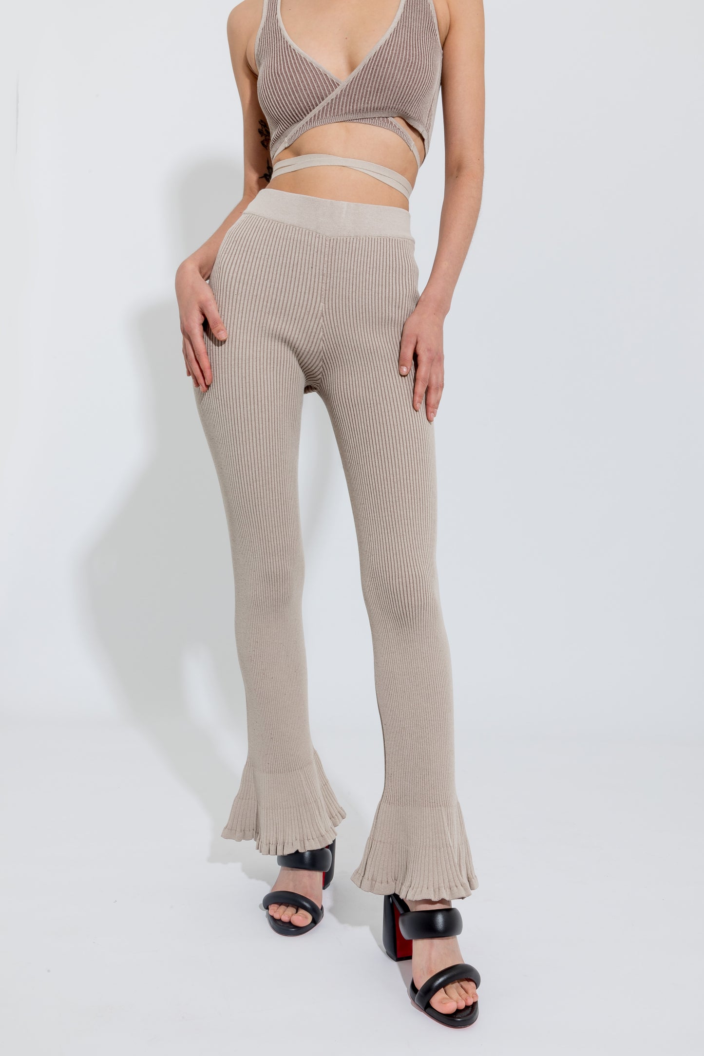 Beige and Brown Frilly Pants