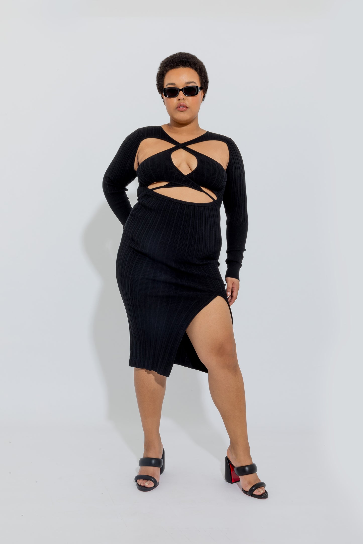 Black Peephole Wrap Dress