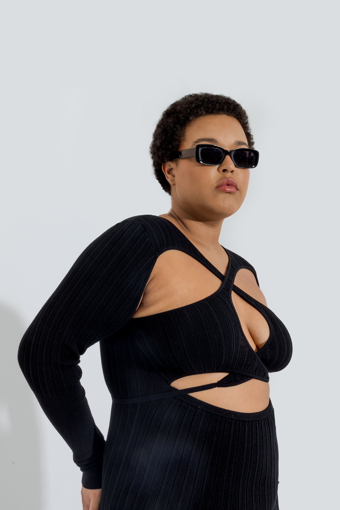 Black Peephole Wrap Dress