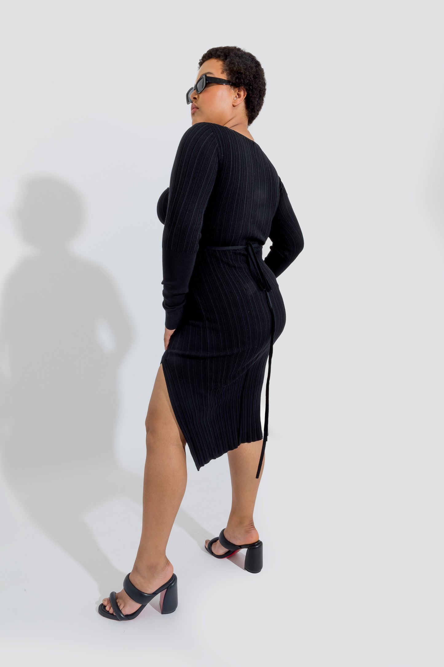 Black Peephole Wrap Dress