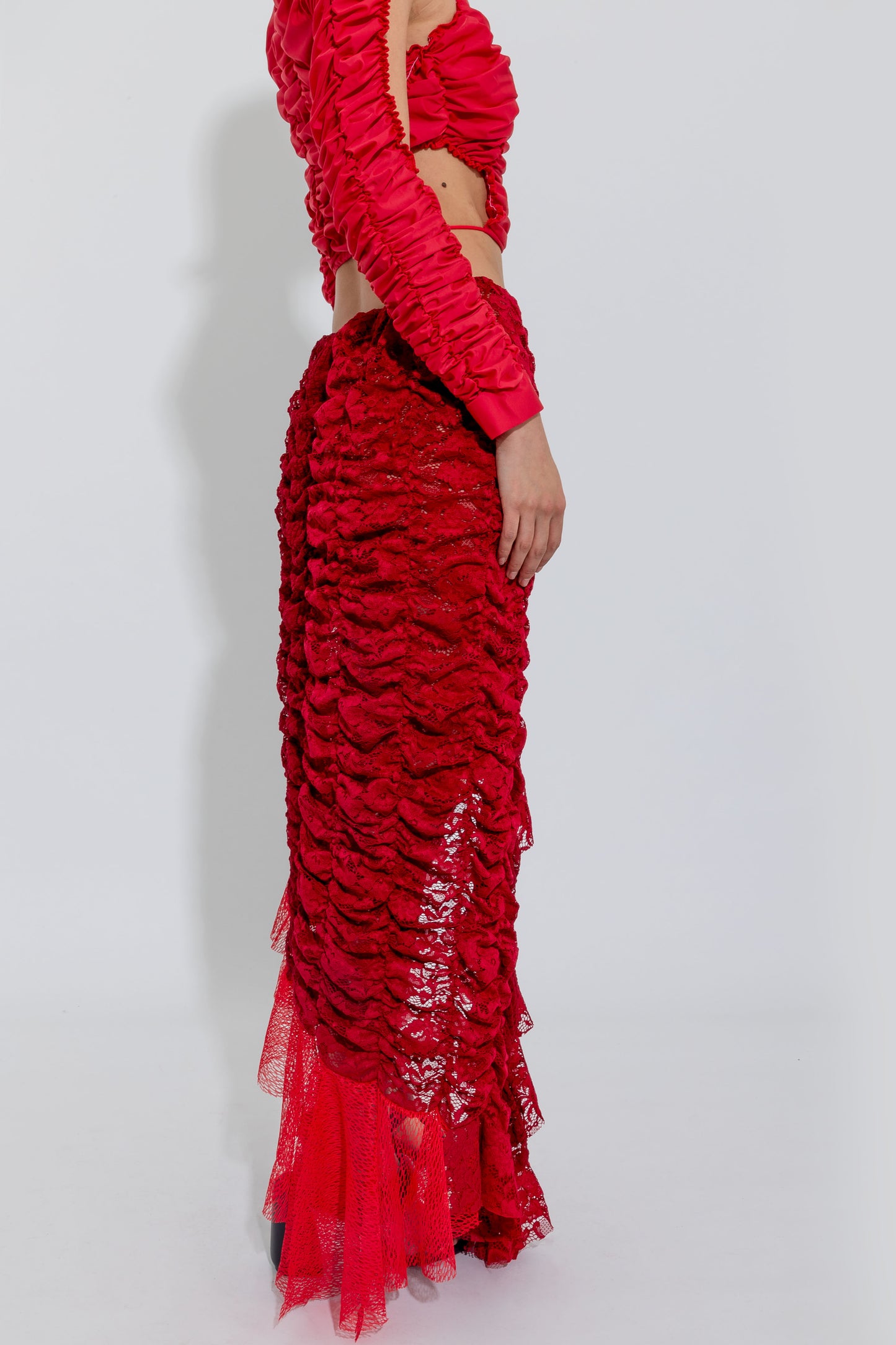 Red Petal Ruched Skirt