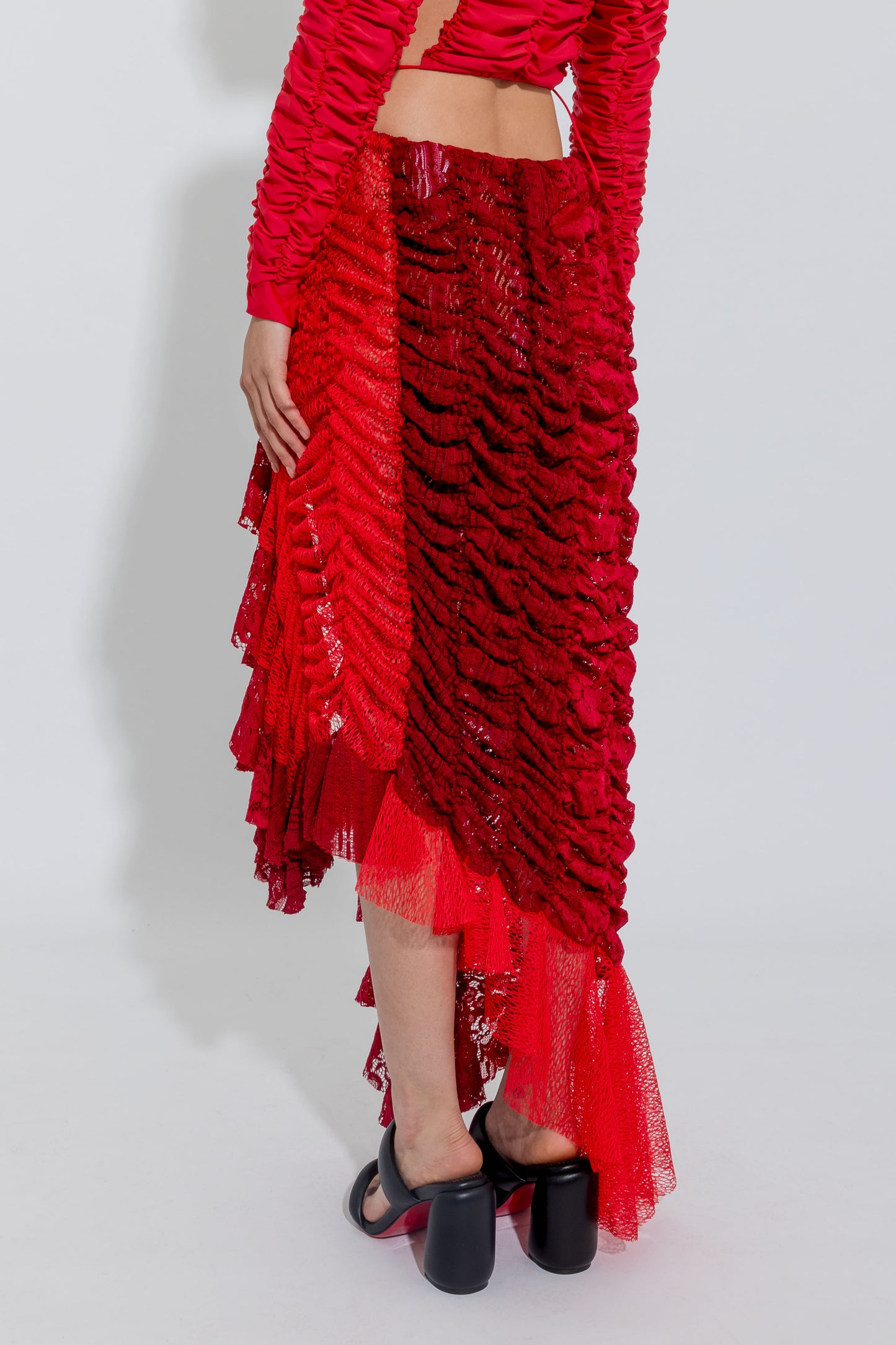 Red Petal Ruched Skirt