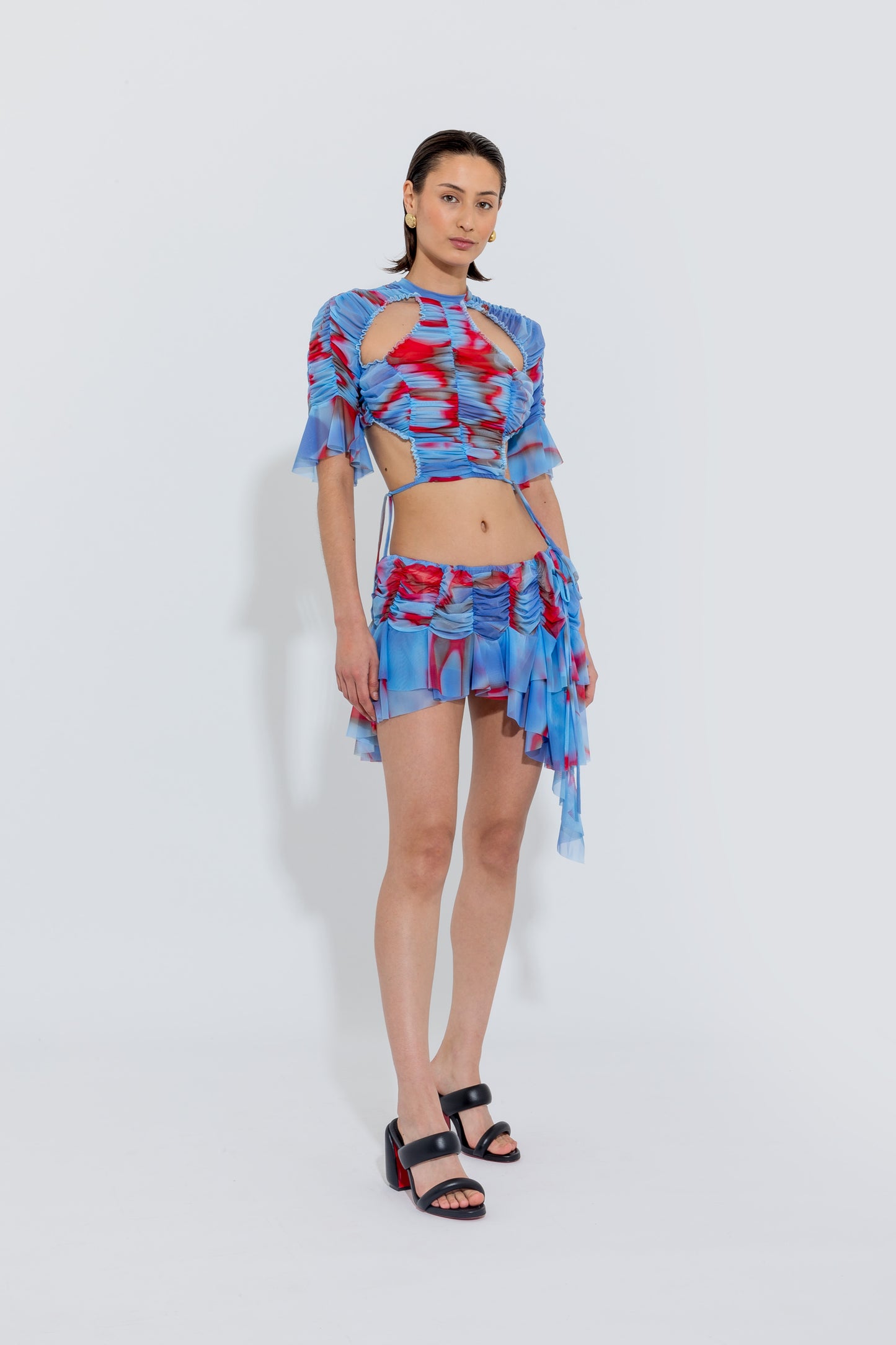 Blue Micro Ruched Skirt