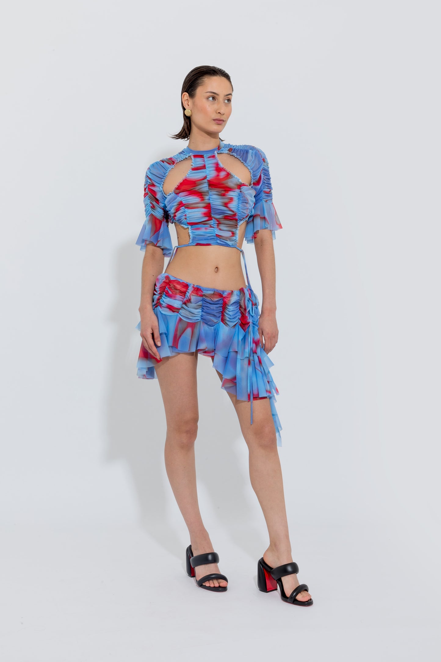 Blue Ruffled Crop Top