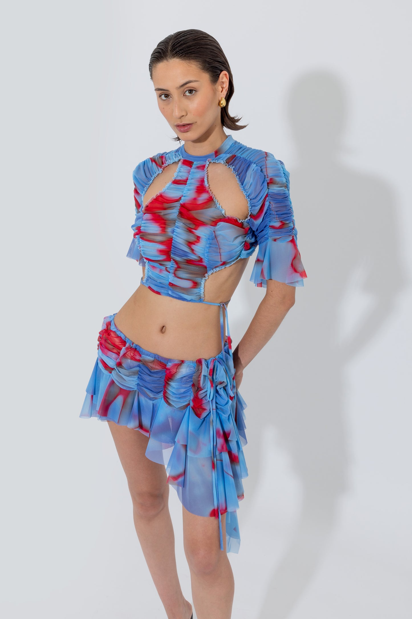 Blue Ruffled Crop Top