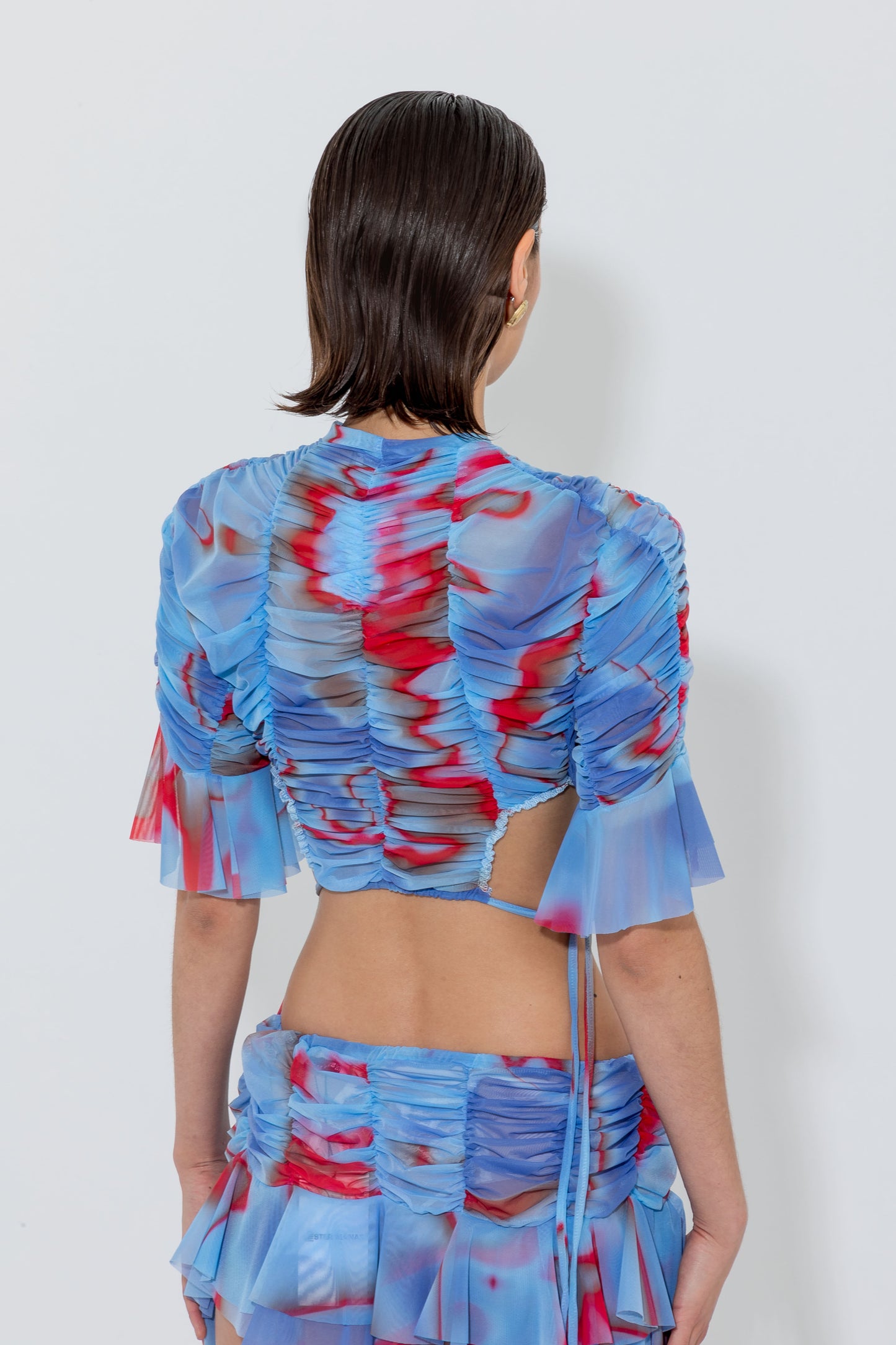 Blue Ruffled Crop Top