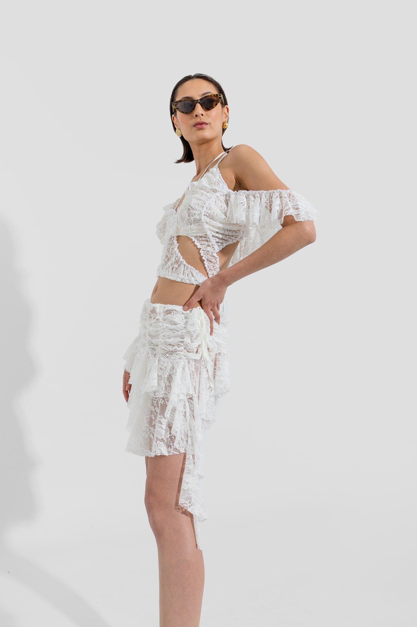 White Mini Lace Skirt