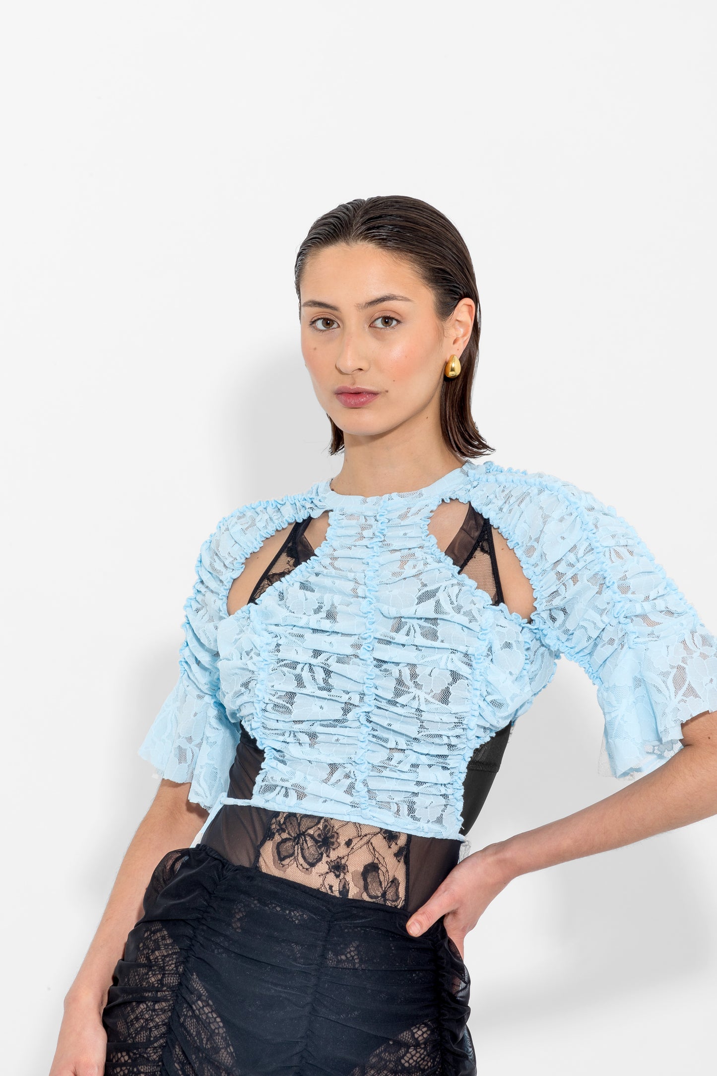 Baby Blue Ruffled Crop Top