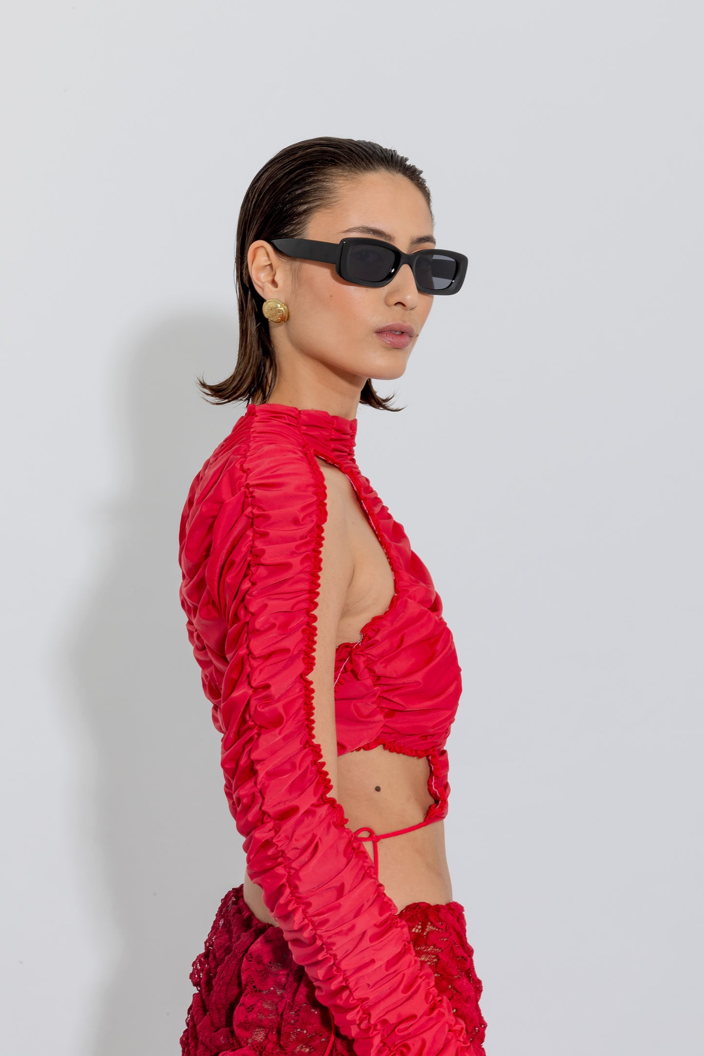 Red Signature Rushed Crop Top
