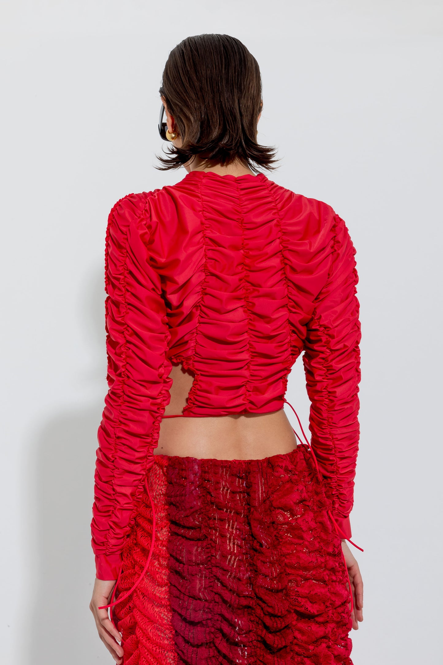 Red Signature Rushed Crop Top