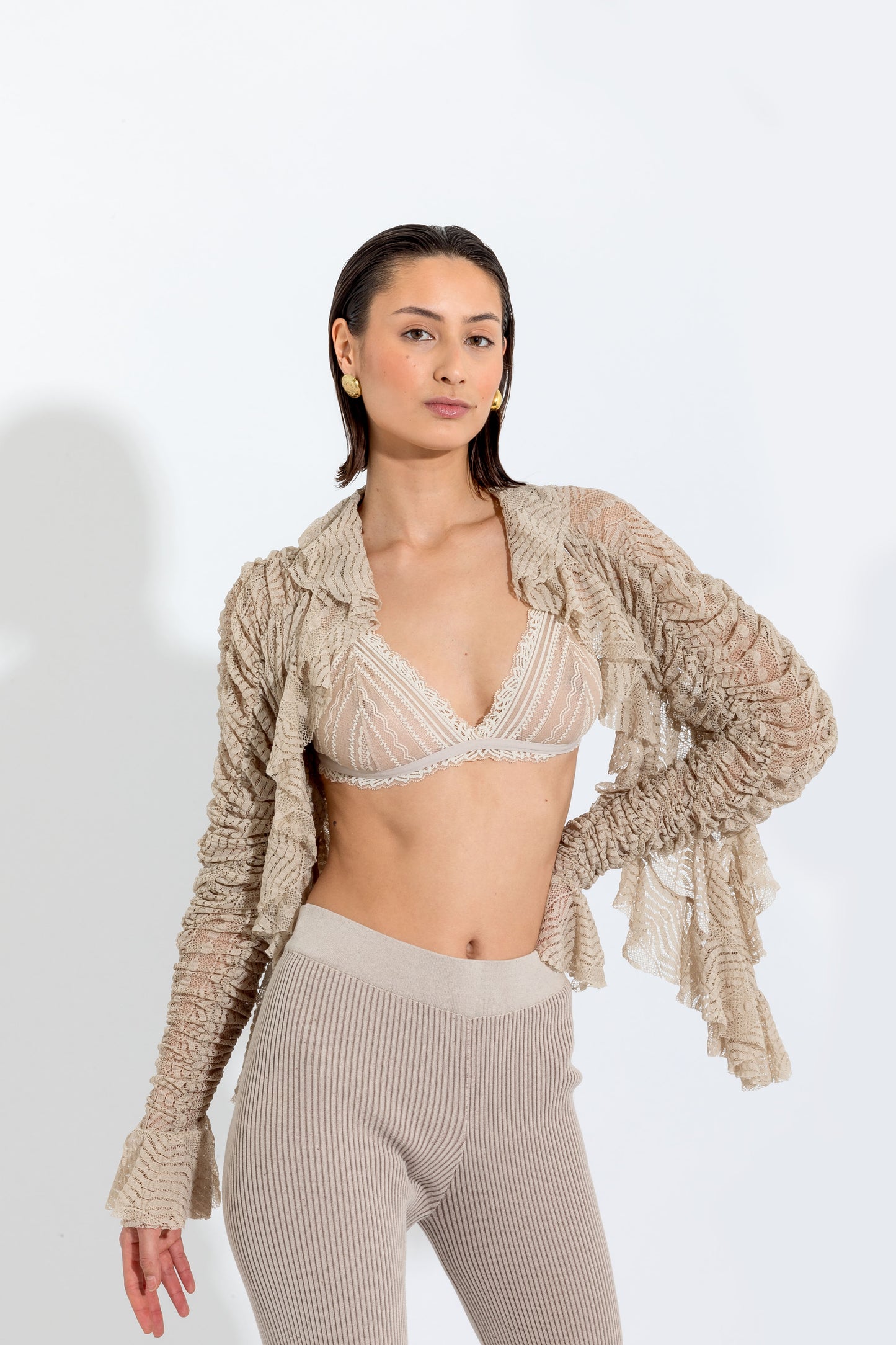Beige Ruched Bolero