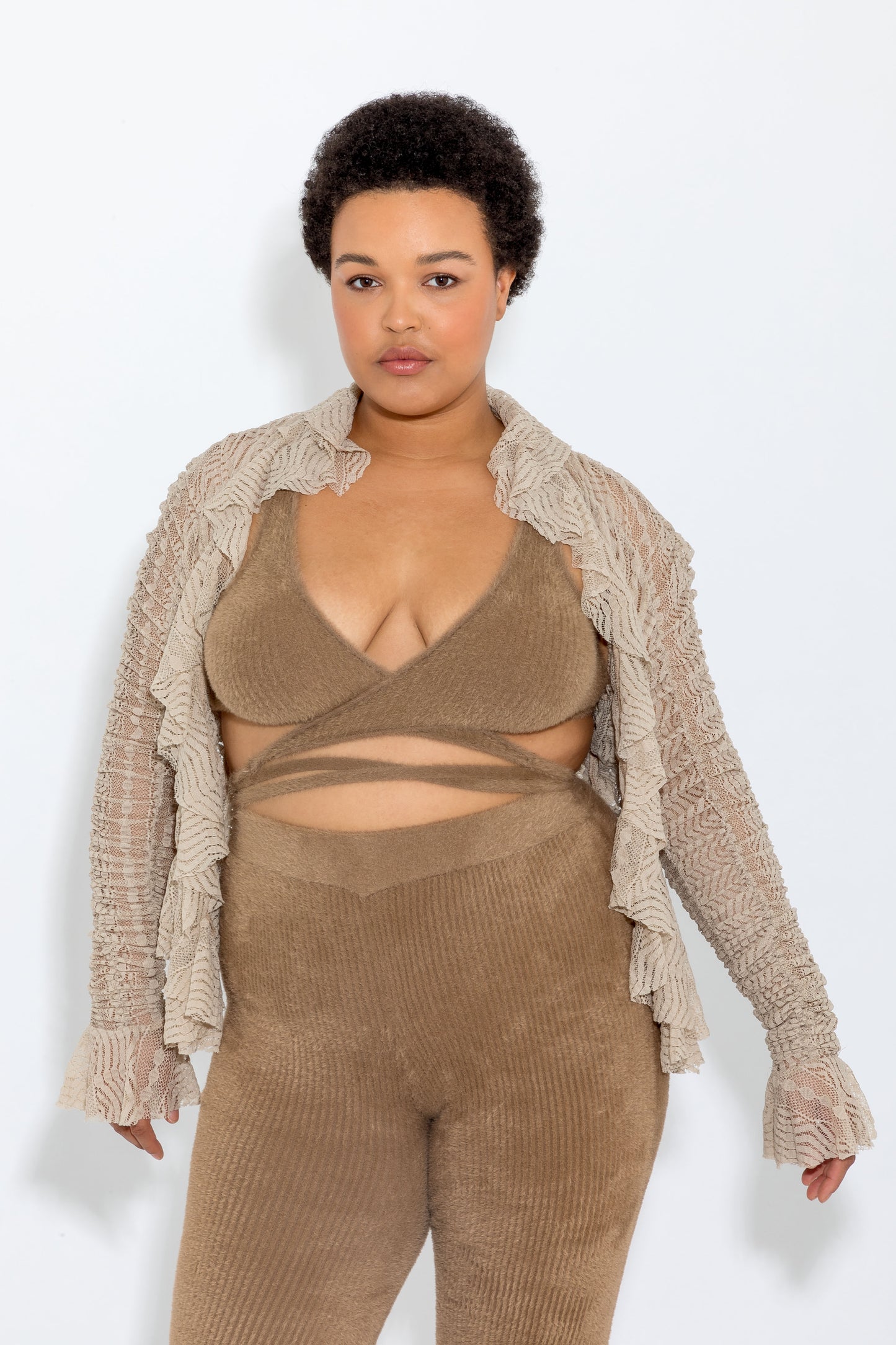 Beige Ruched Bolero