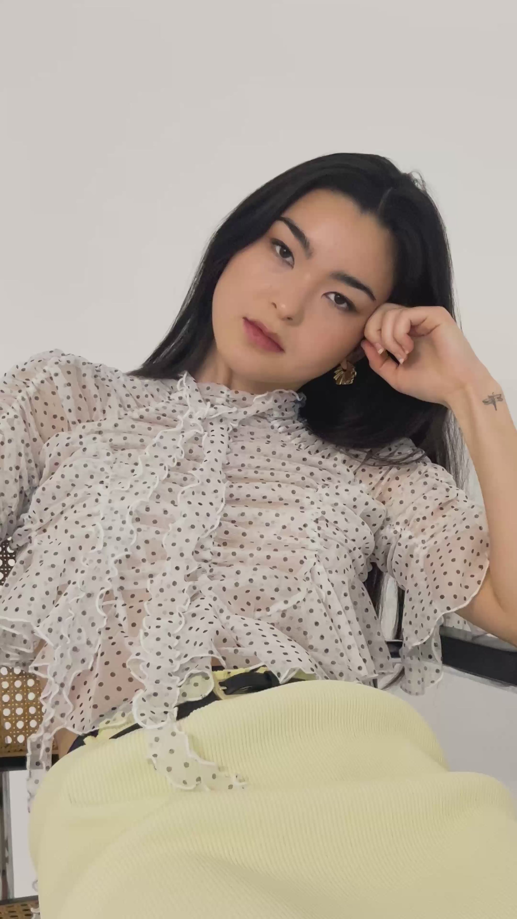 Polka-dot Crop Signature Ruched Top