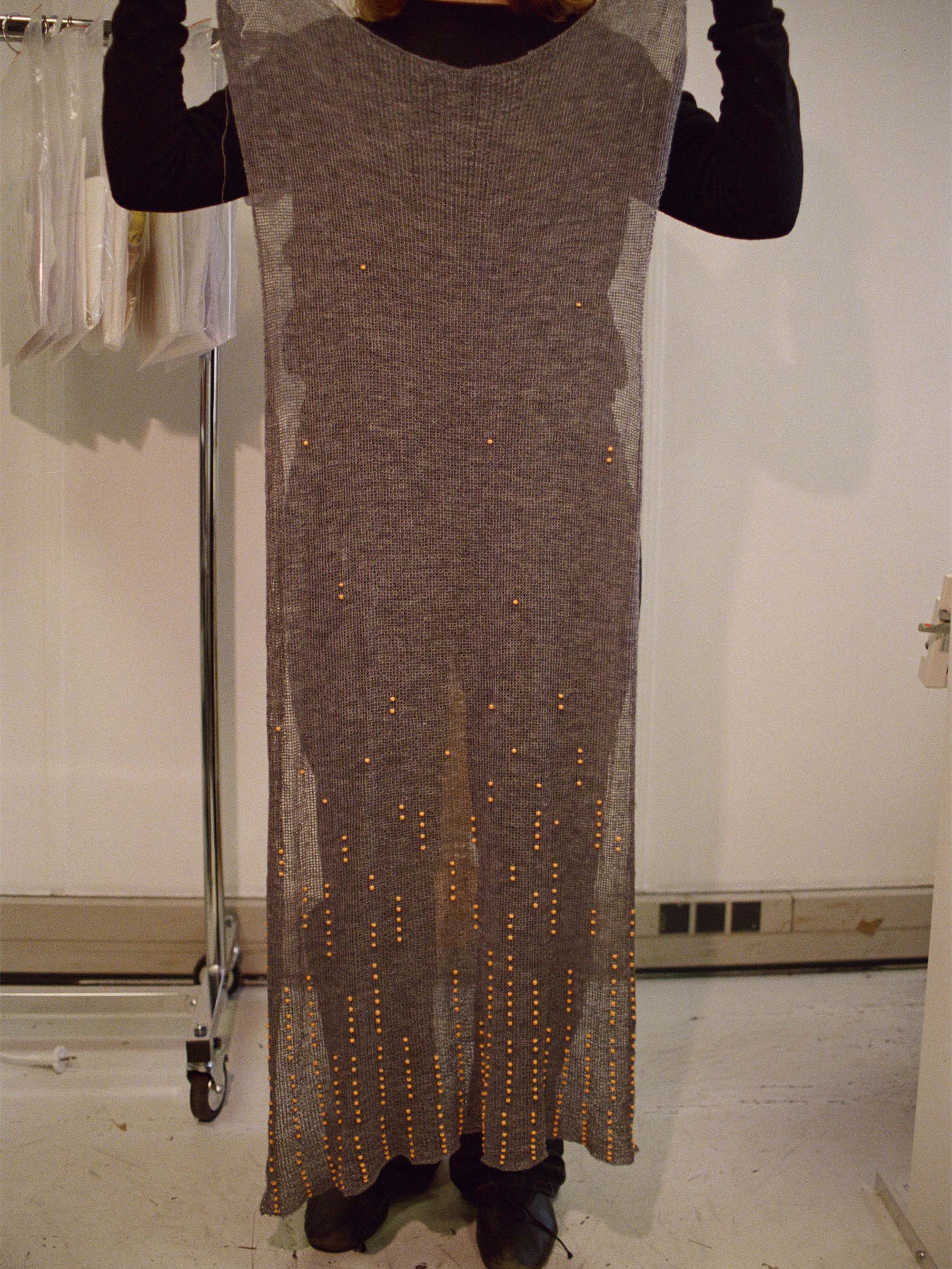 beaded knit dress ALAA Blanc Naturel FRINGED BEADED KNIT DRESS