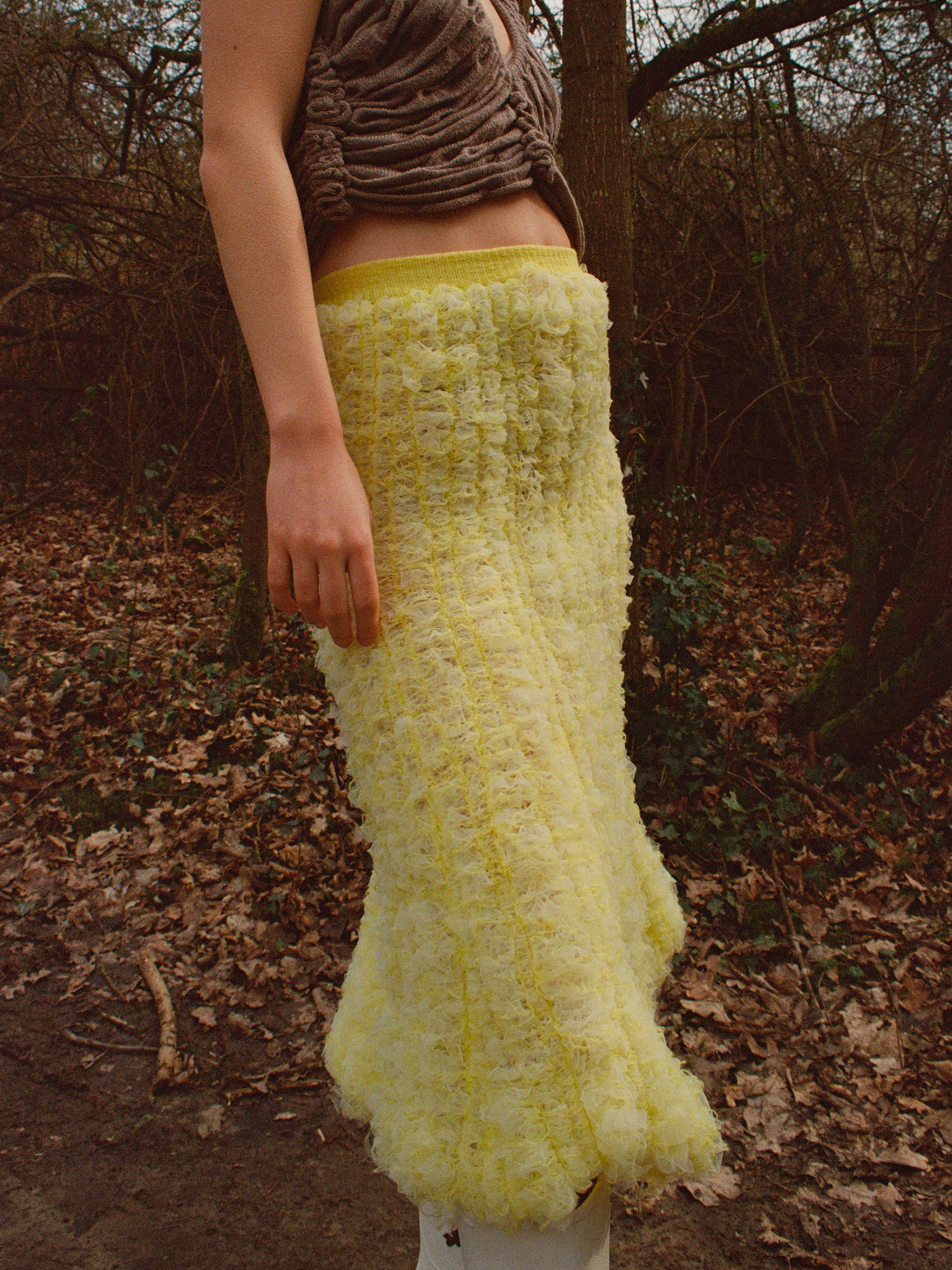 Mesh & Wool Sculptural Midi Skirt