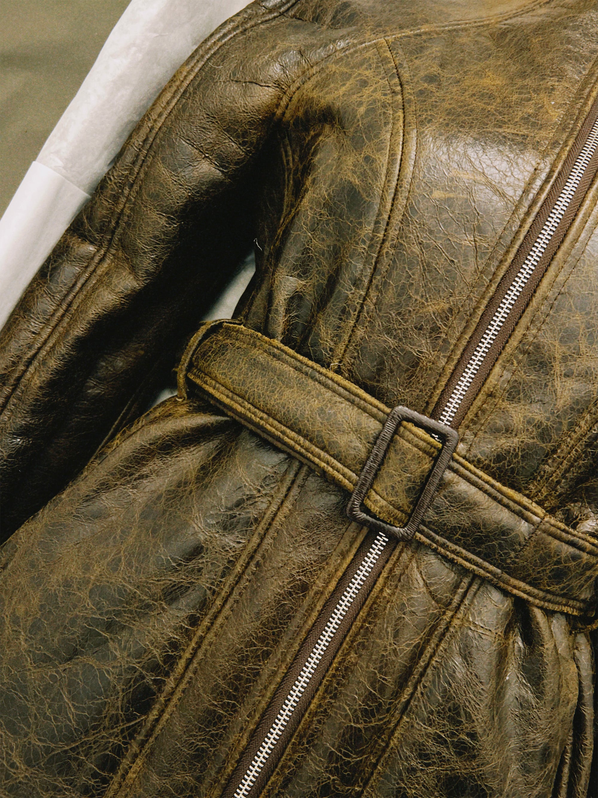 Unique Sample Andam Fashion Award – Distressed Leather Shearling Trench Coat