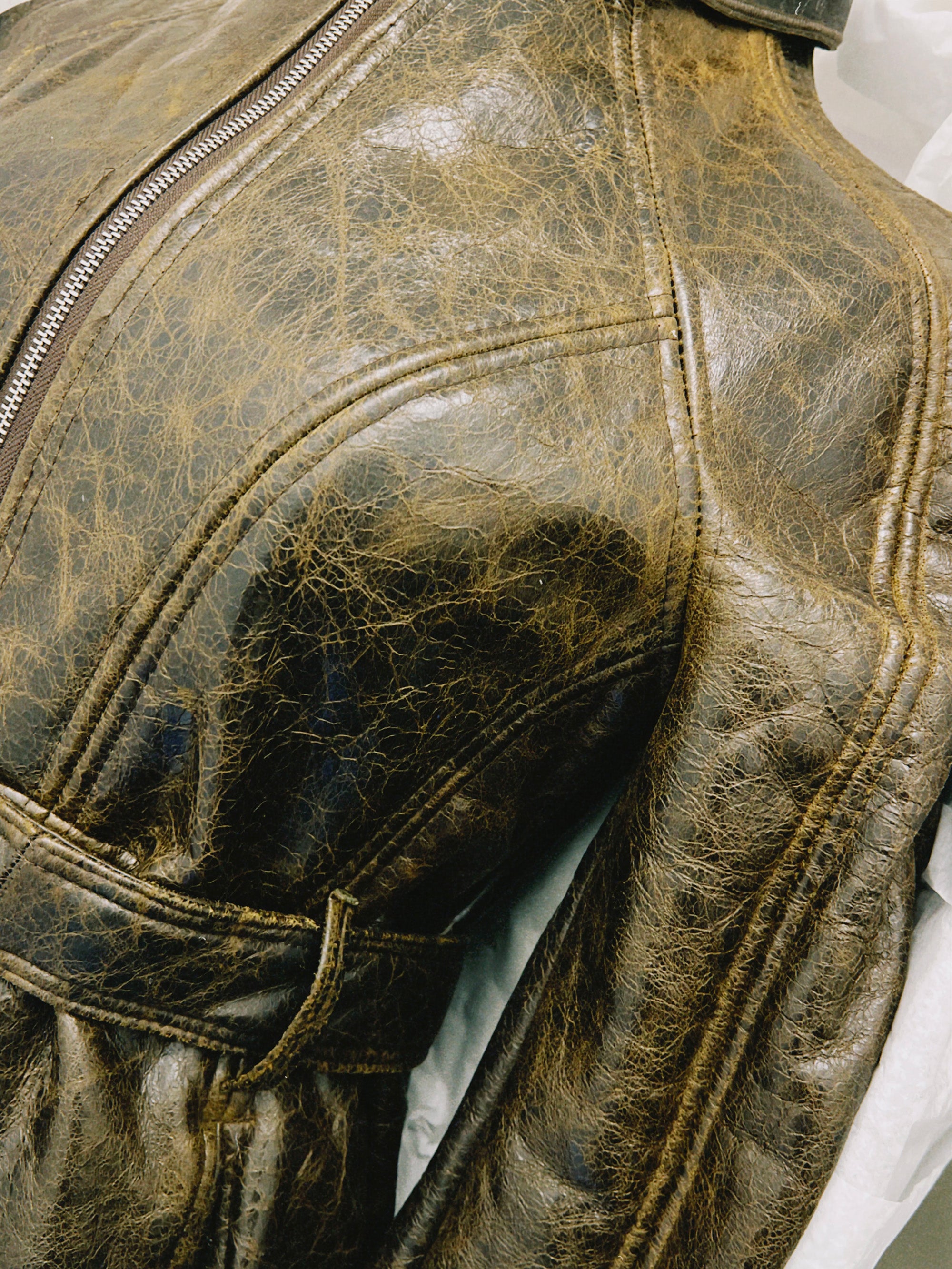 Unique Sample Andam Fashion Award – Distressed Leather Shearling Trench Coat