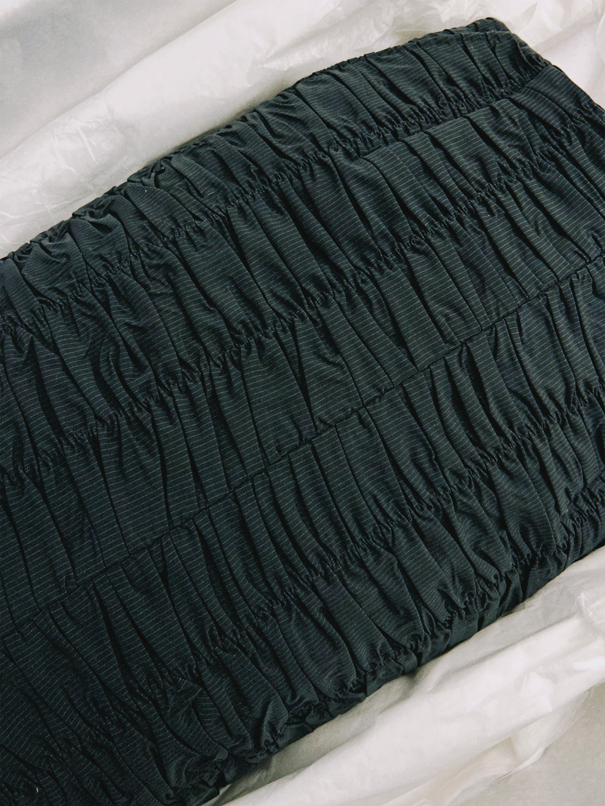 SS25 Look 02 – Pinstripe Ruched Pencil Skirt