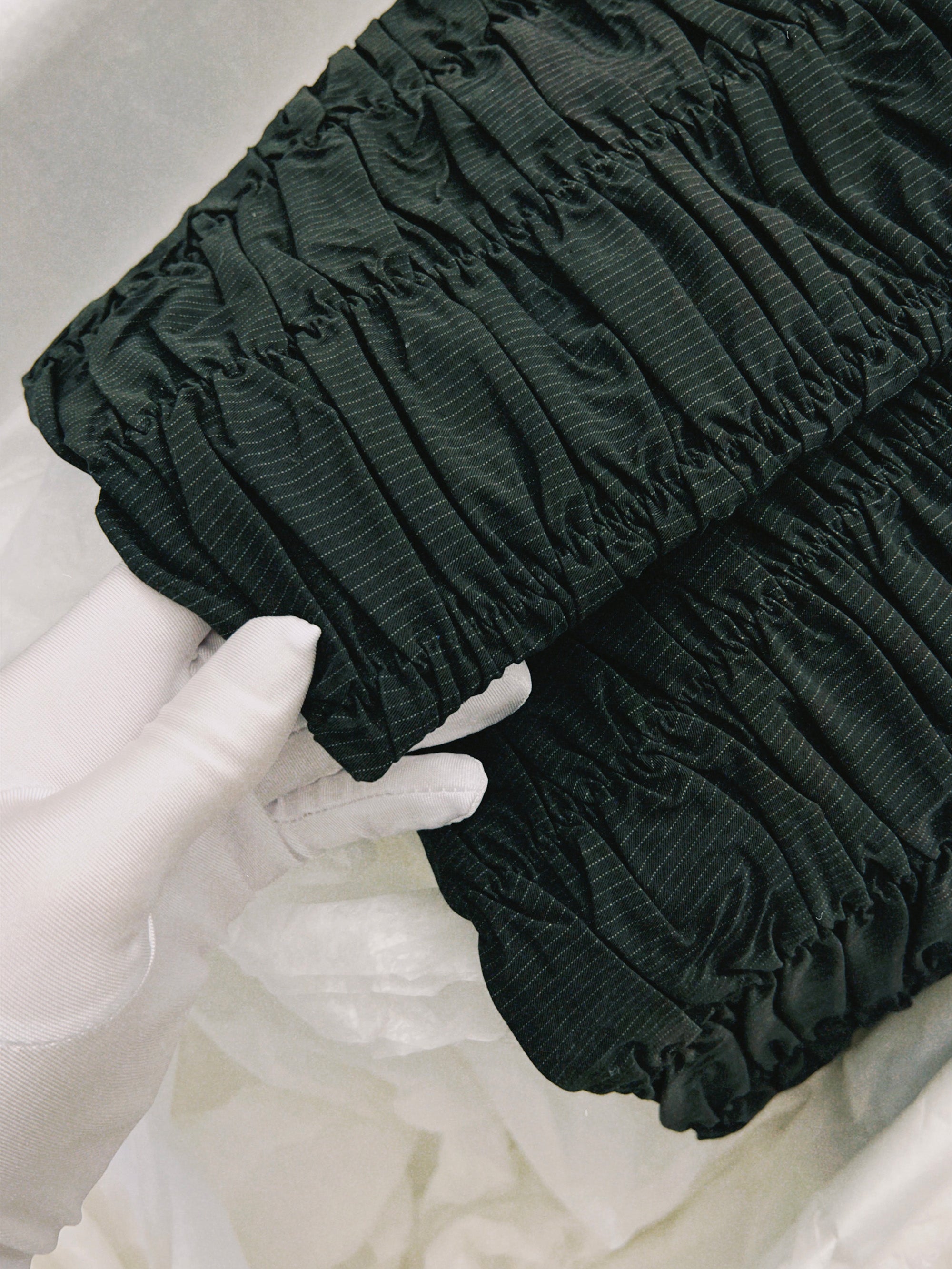 SS25 Look 02 – Pinstripe Ruched Pencil Skirt