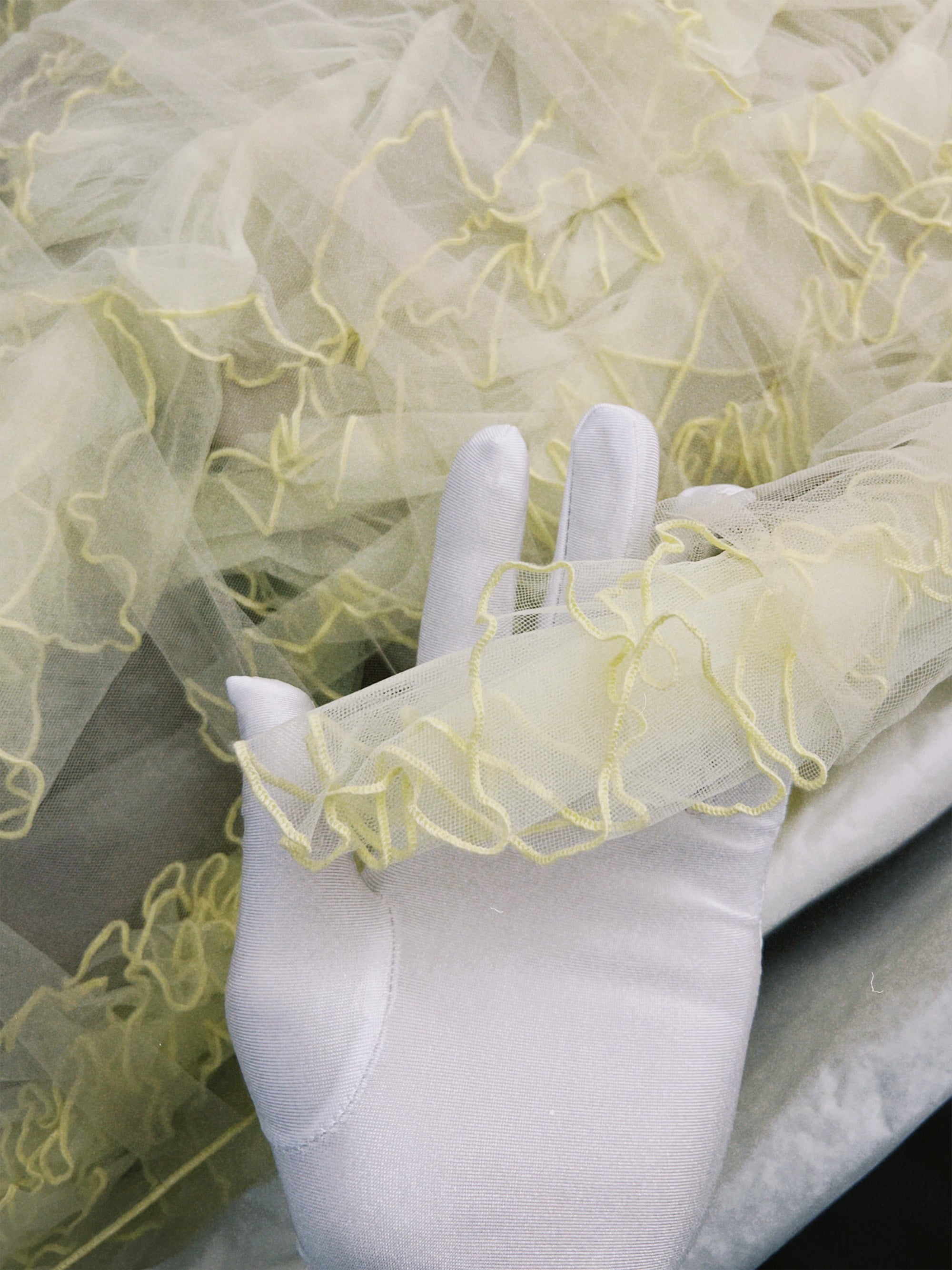 SS25 Look 12 – Yellow Tulle Ruched Maxi Dress