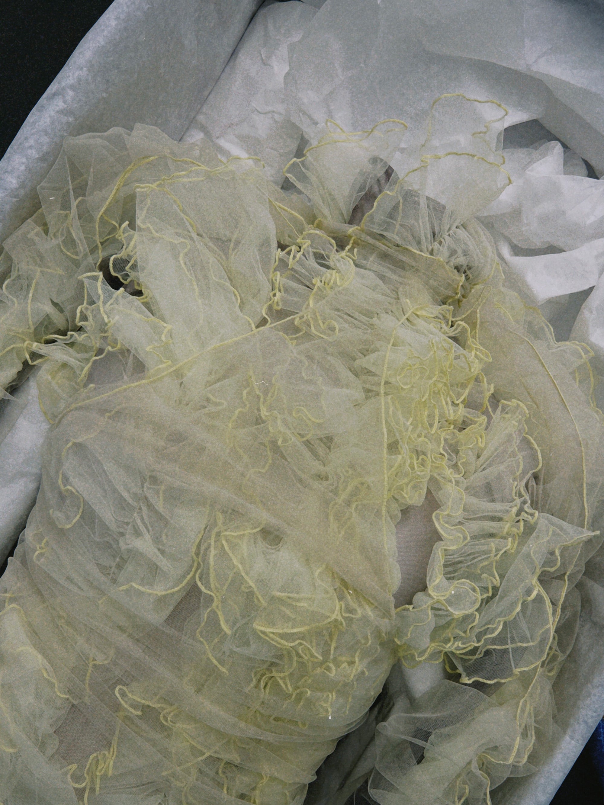 SS25 Look 12 – Yellow Tulle Ruched Maxi Dress