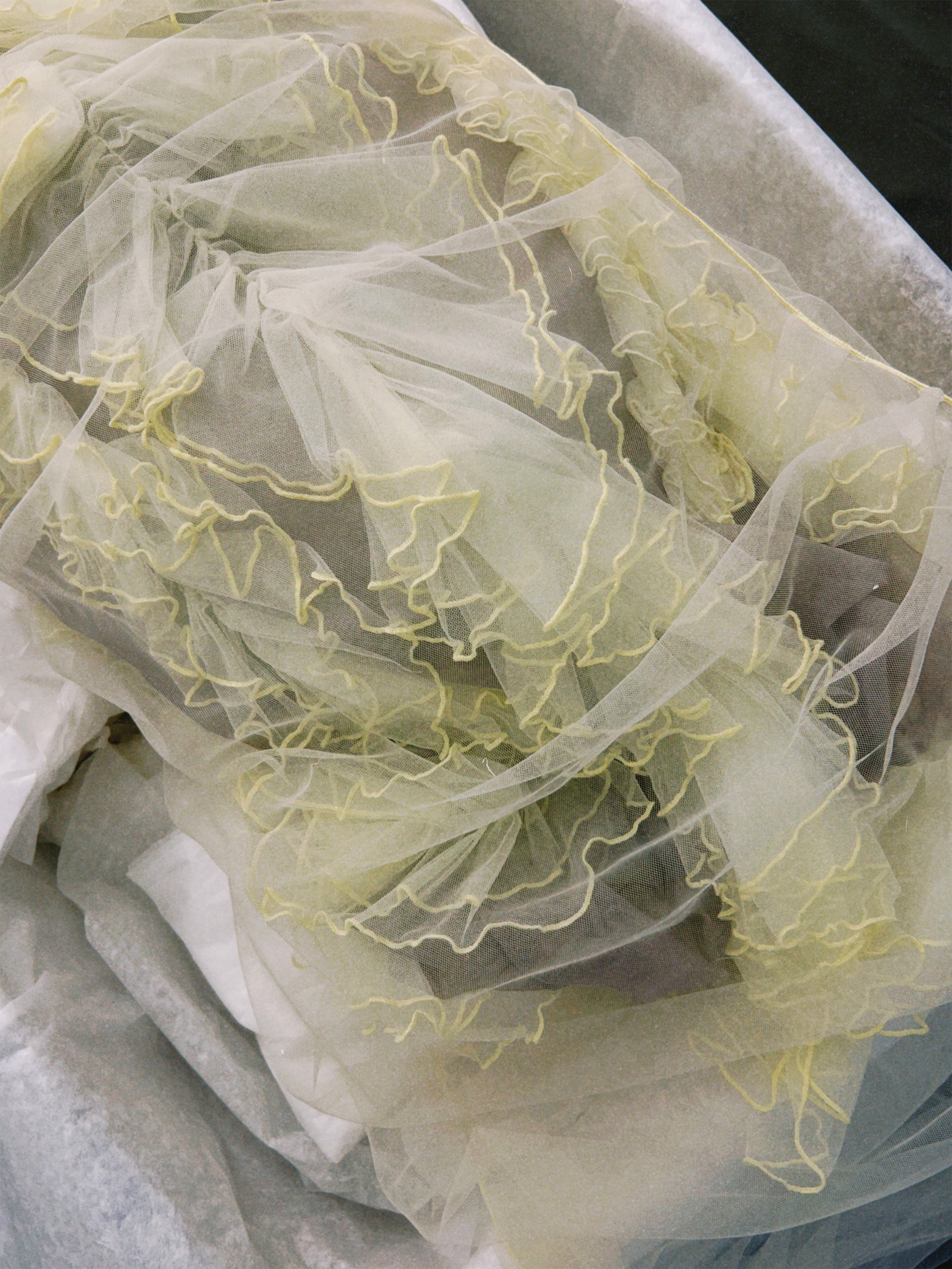 SS25 Look 12 – Yellow Tulle Ruched Maxi Dress