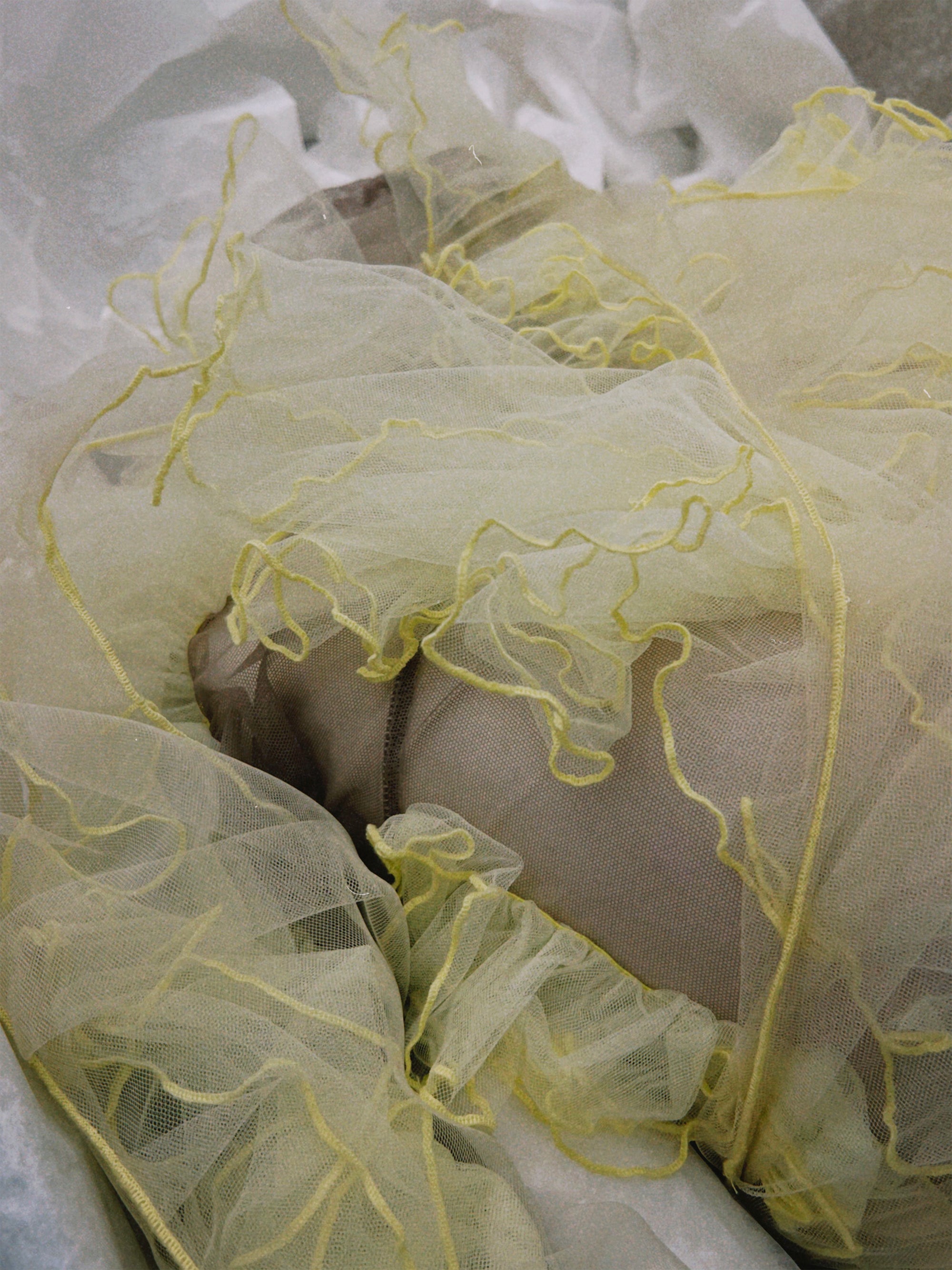 SS25 Look 12 – Yellow Tulle Ruched Maxi Dress