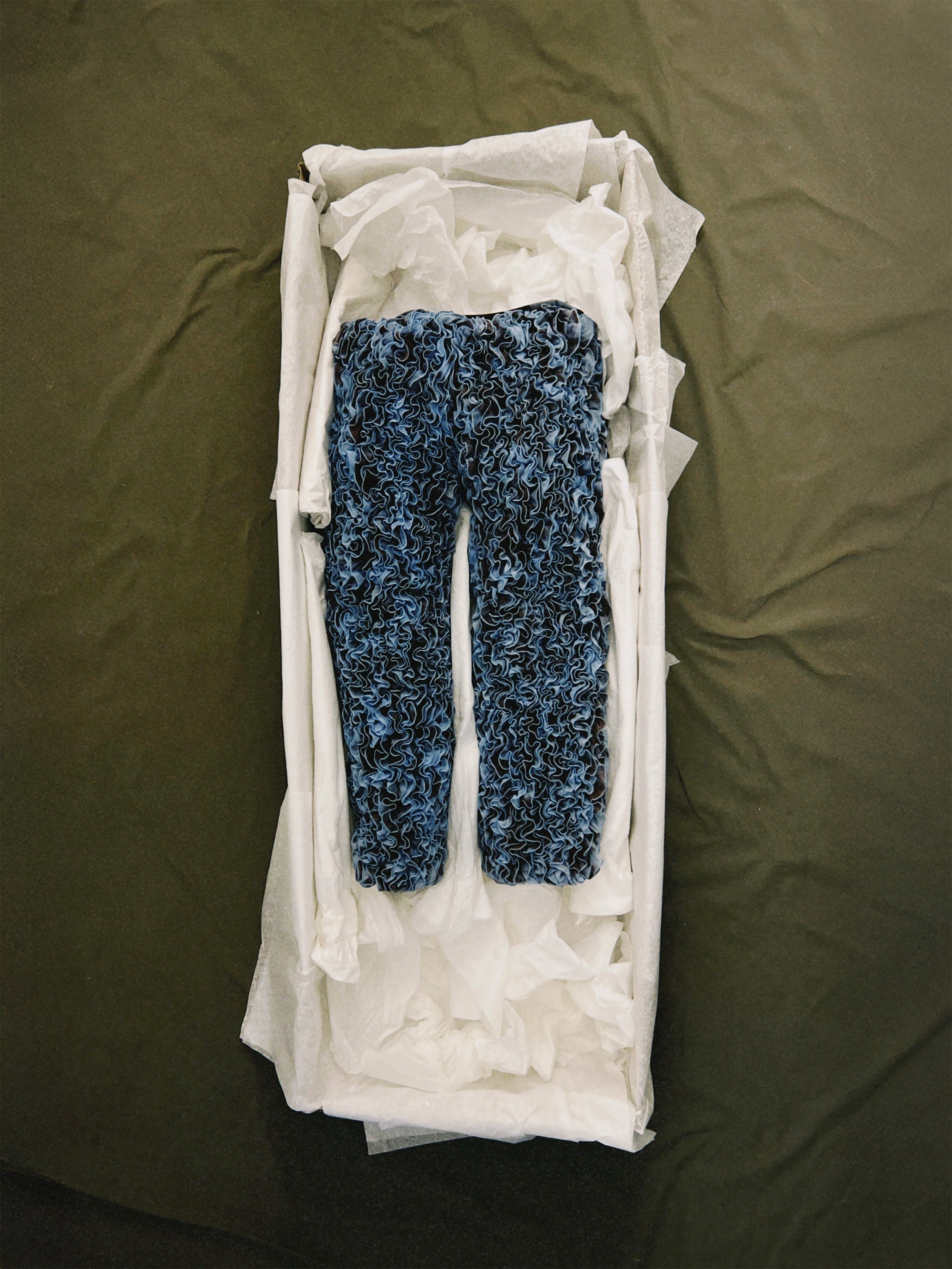 SS25 Sample – Blue & Brown Ruffled Trousers