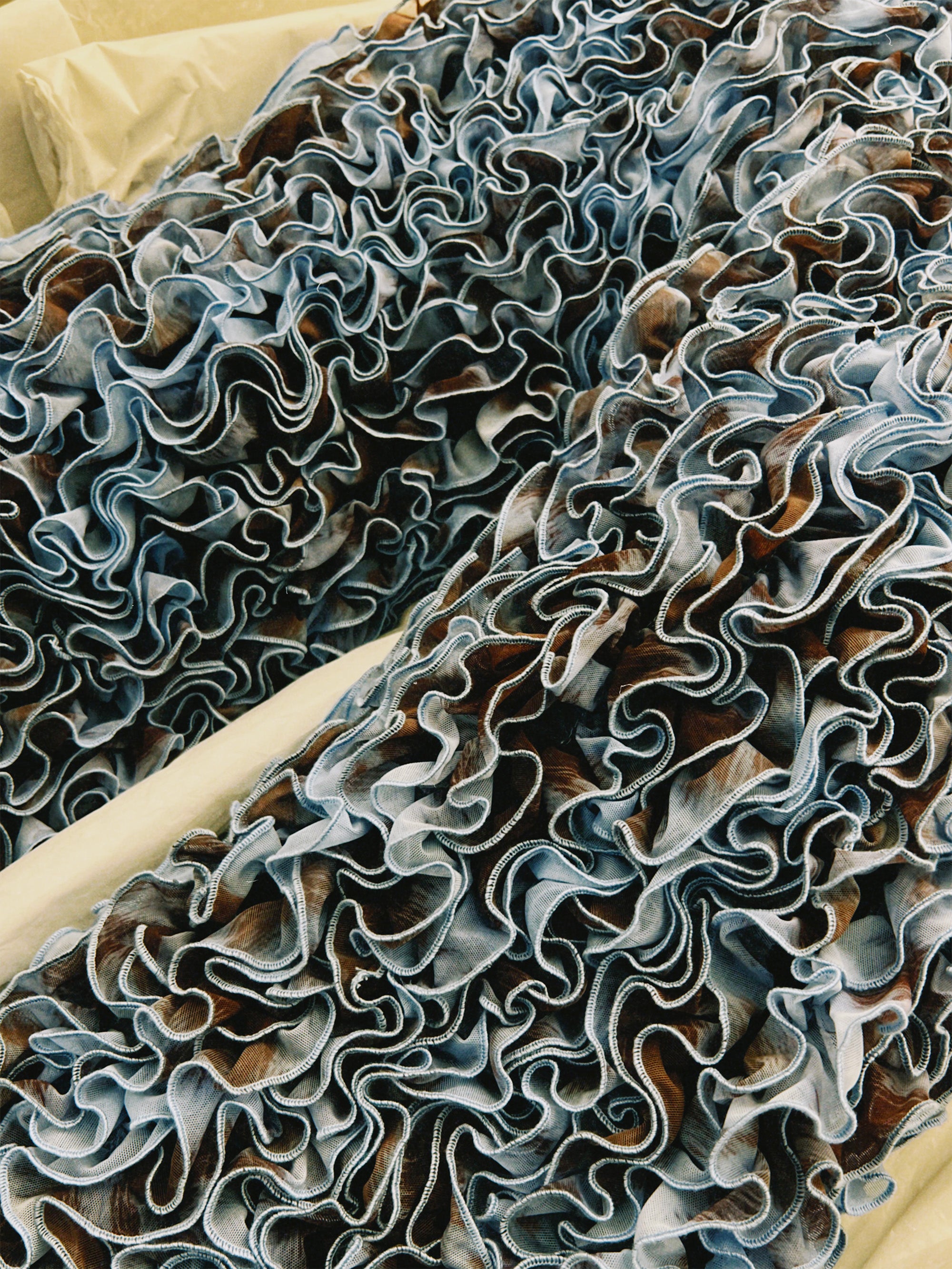 SS25 Sample – Blue & Brown Ruffled Trousers