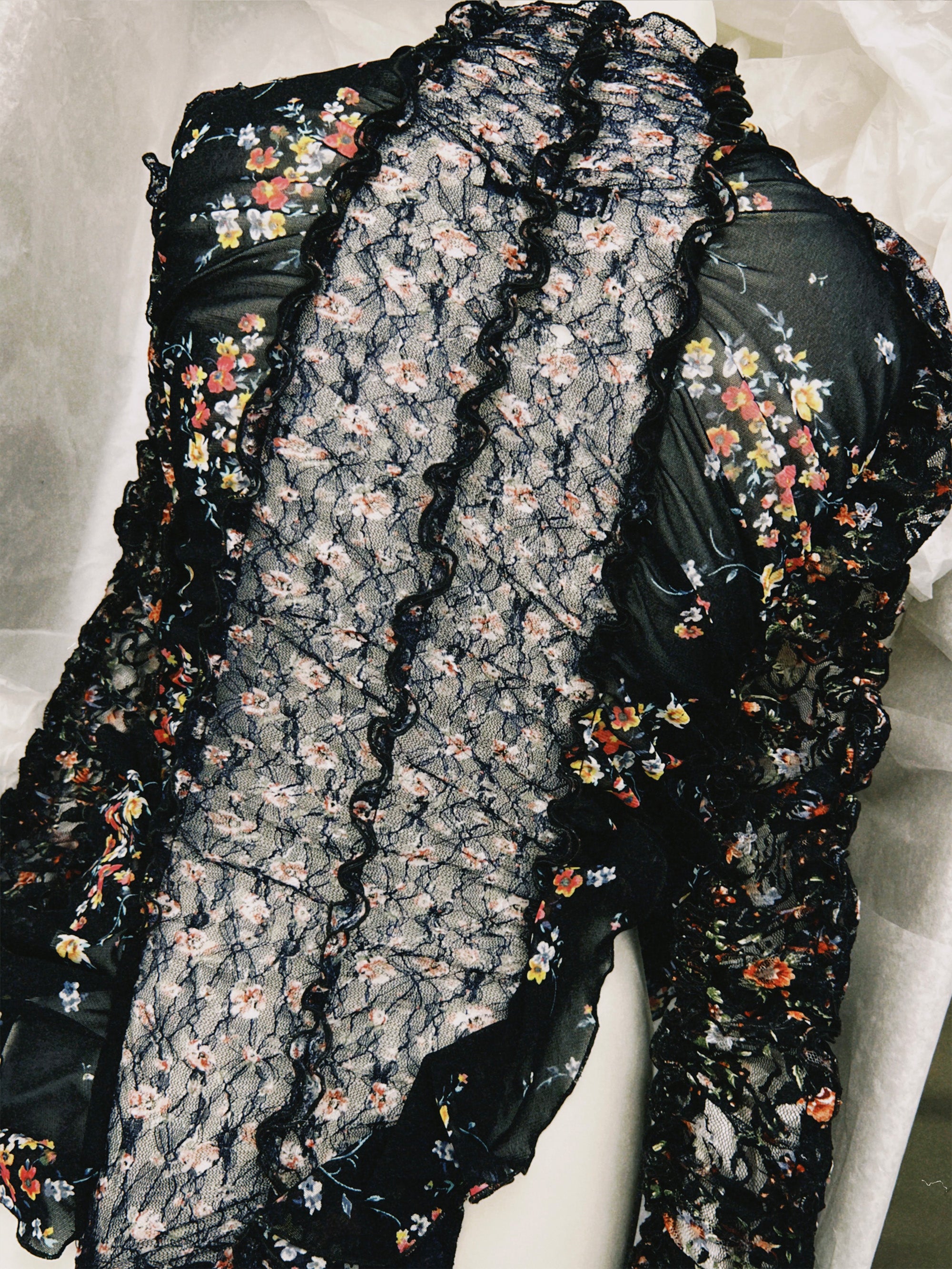 SS25 Look 05 – Floral Sheer Ruched Maxi Dress