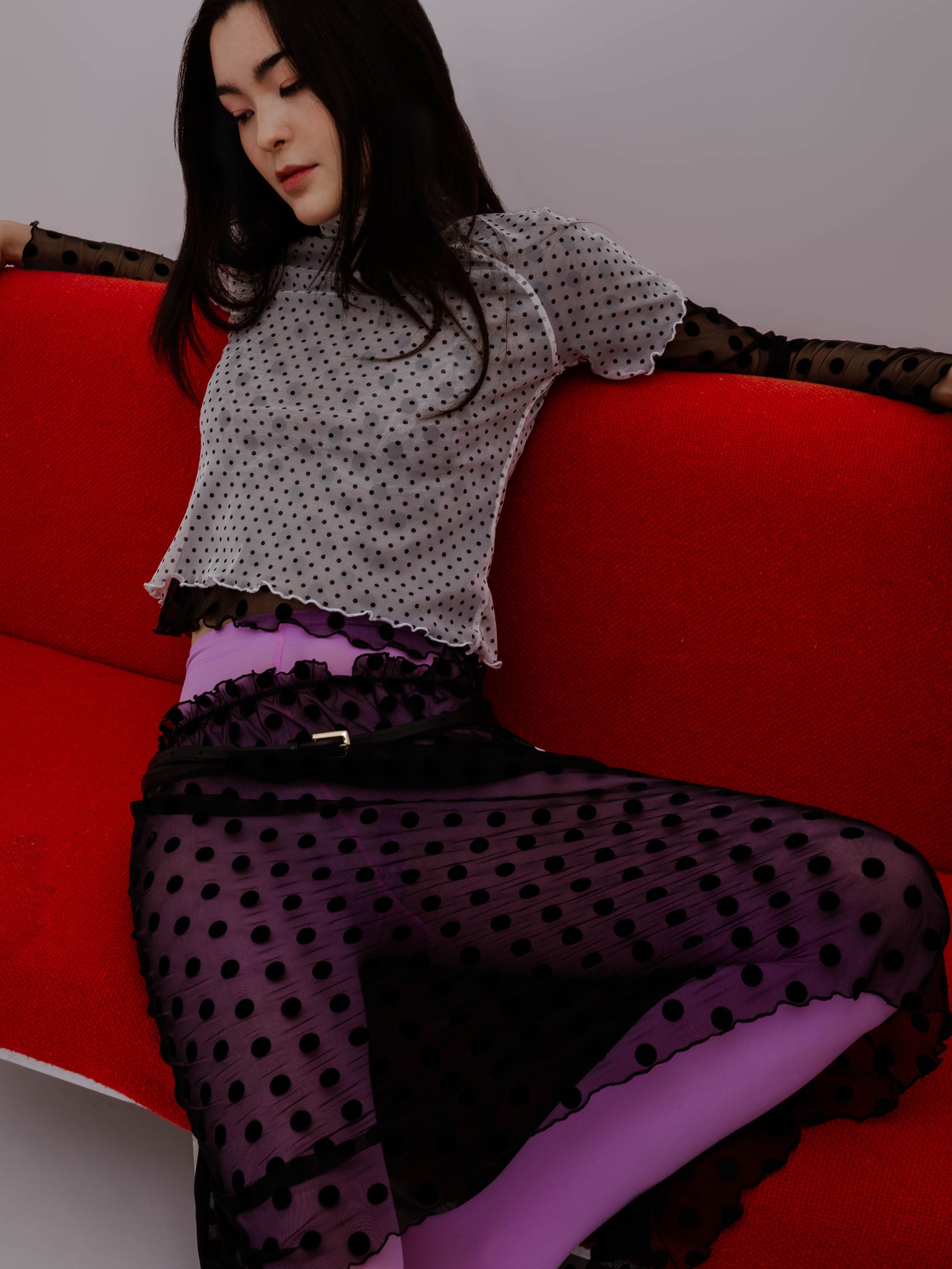 Black Polka Dots Asymmetric Skirt