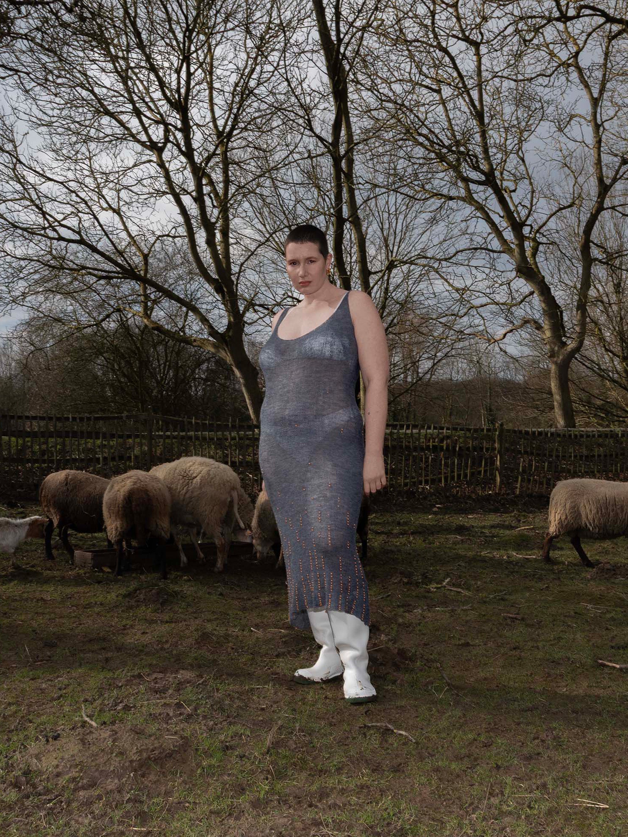 Beaded Open-Knit Wool Dress